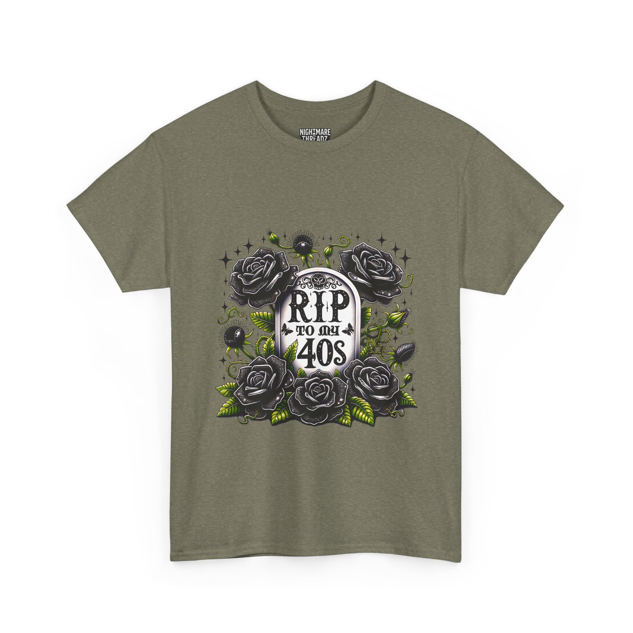 RIP to My 40s Tee, Heavy, Unisex Graphic Shirt, Birthday Gift, Casual Wear, Vintage Style, Floral Design T-shirt