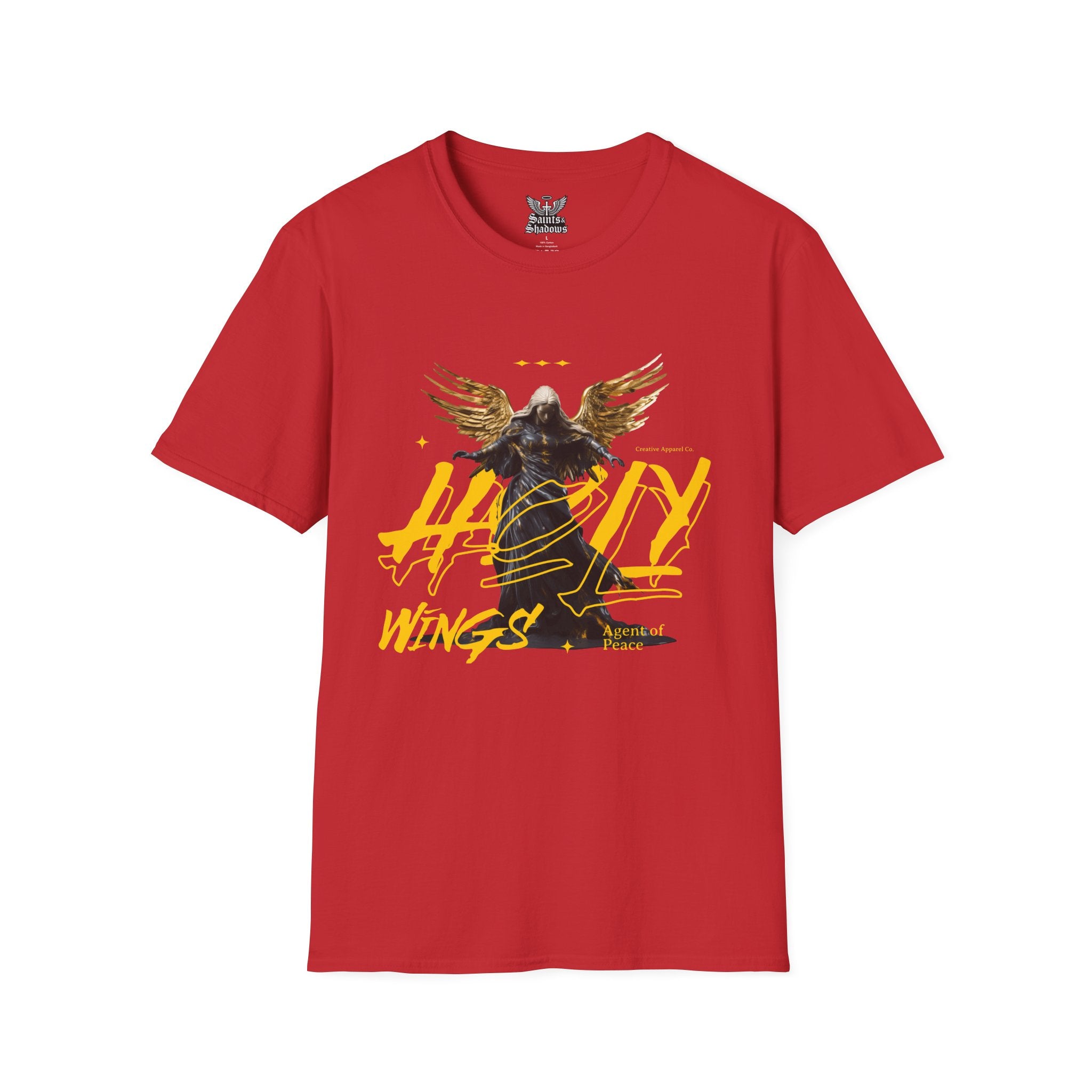 Saints and Shadows - Holy Wings, Angelic Artwork Unisex Softstyle T-Shirt, Casual Wear