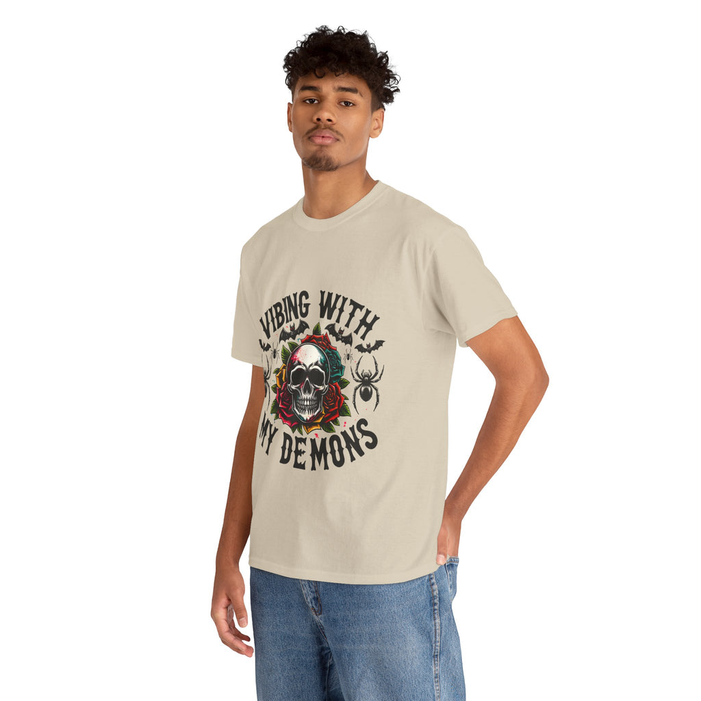 Vibing With My Demons, Halloween Skeleton & Pumpkin Tee, Spooky Season Apparel, Fall Fashion, Gift for Halloween Lovers