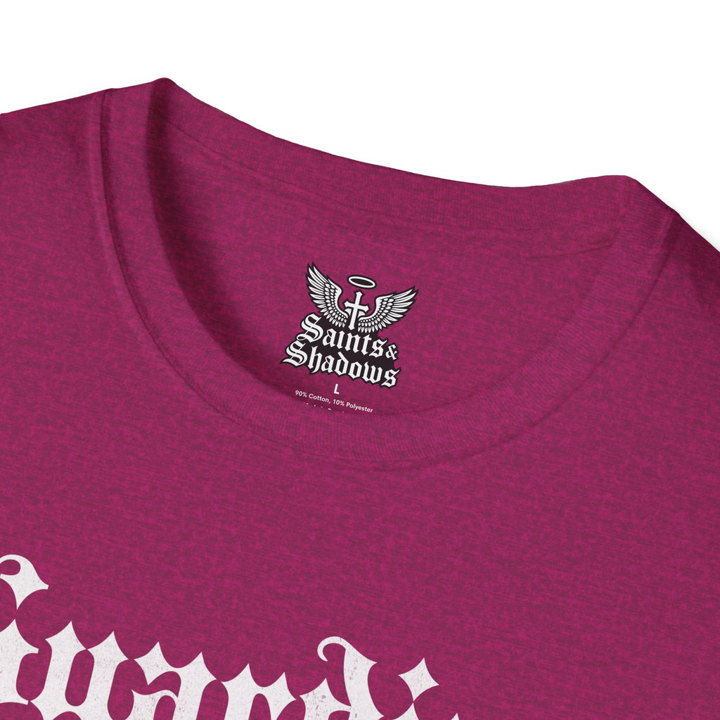 Saints and Shadows - Guardian of the Skyline, Angelic Artwork Unisex Softstyle T-Shirt, Casual Wear