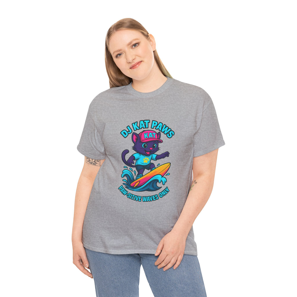 DJ KAT PAWS Surfing Fun T-Shirt | Stay Cool, Have Fun, Play Safe, Be You! | Fun Summer Tee, Gift for Cat Lovers, Beach Vibes