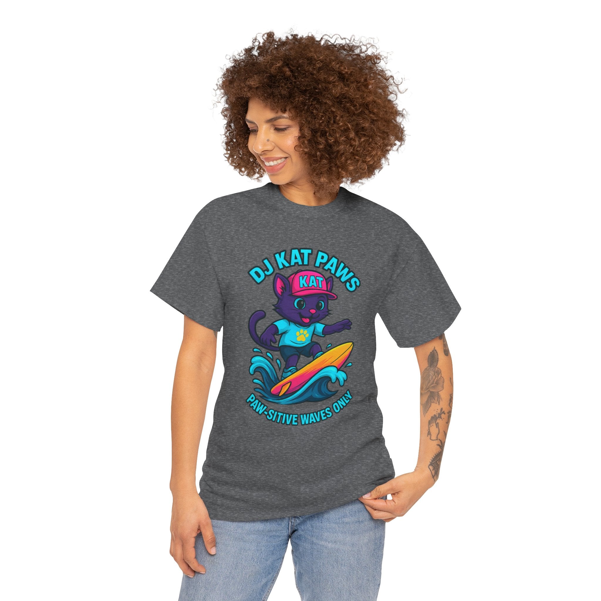 DJ KAT PAWS Paw-sitive Waves Only Surfing Tee