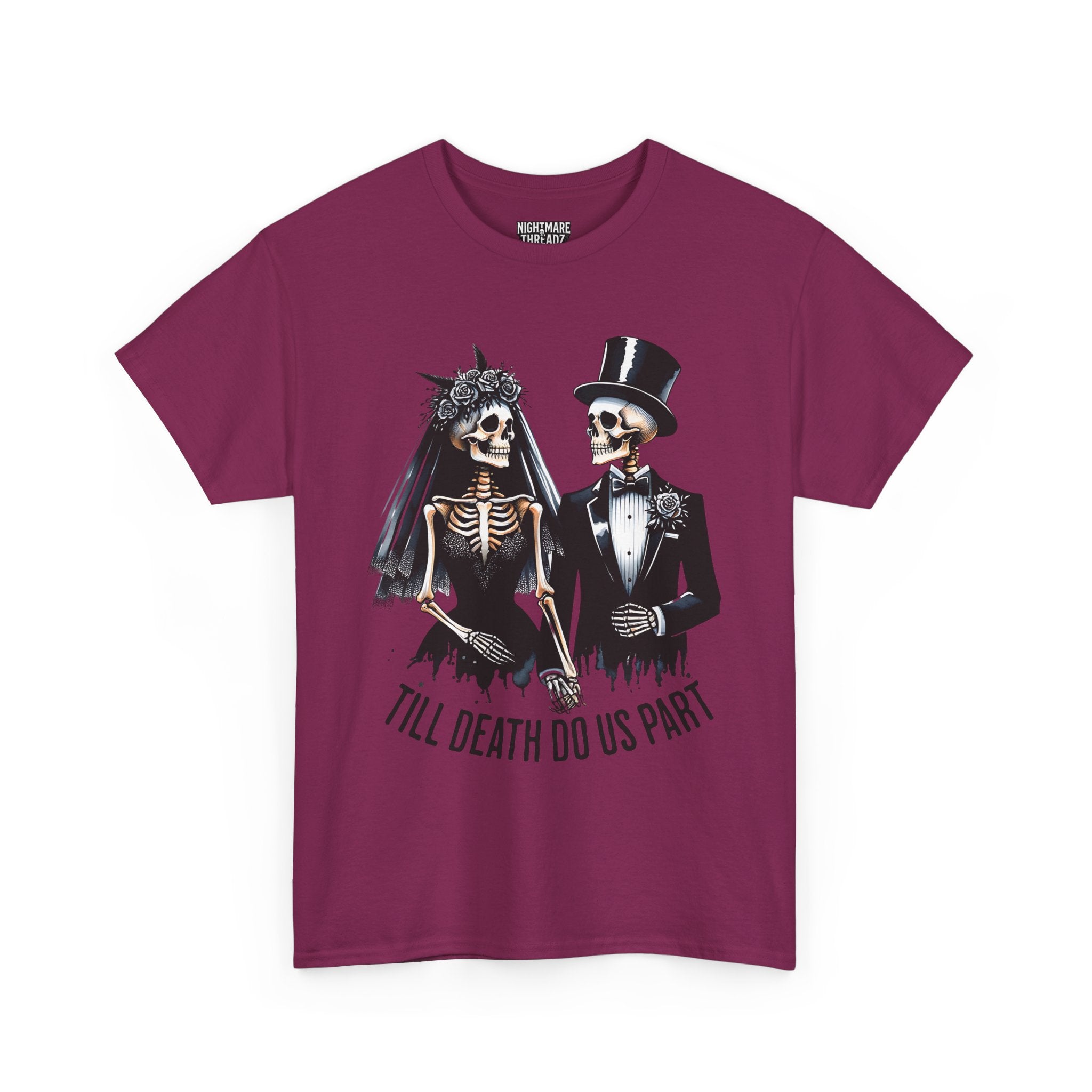 Skeleton Bride and Groom Wedding. Til Death, Tee - Horror Graphic Tee, Unisex Cotton Shirt, Halloween Costume, Horror Movie Gift, Spooky T-Shirt, Horror Fan Apparel