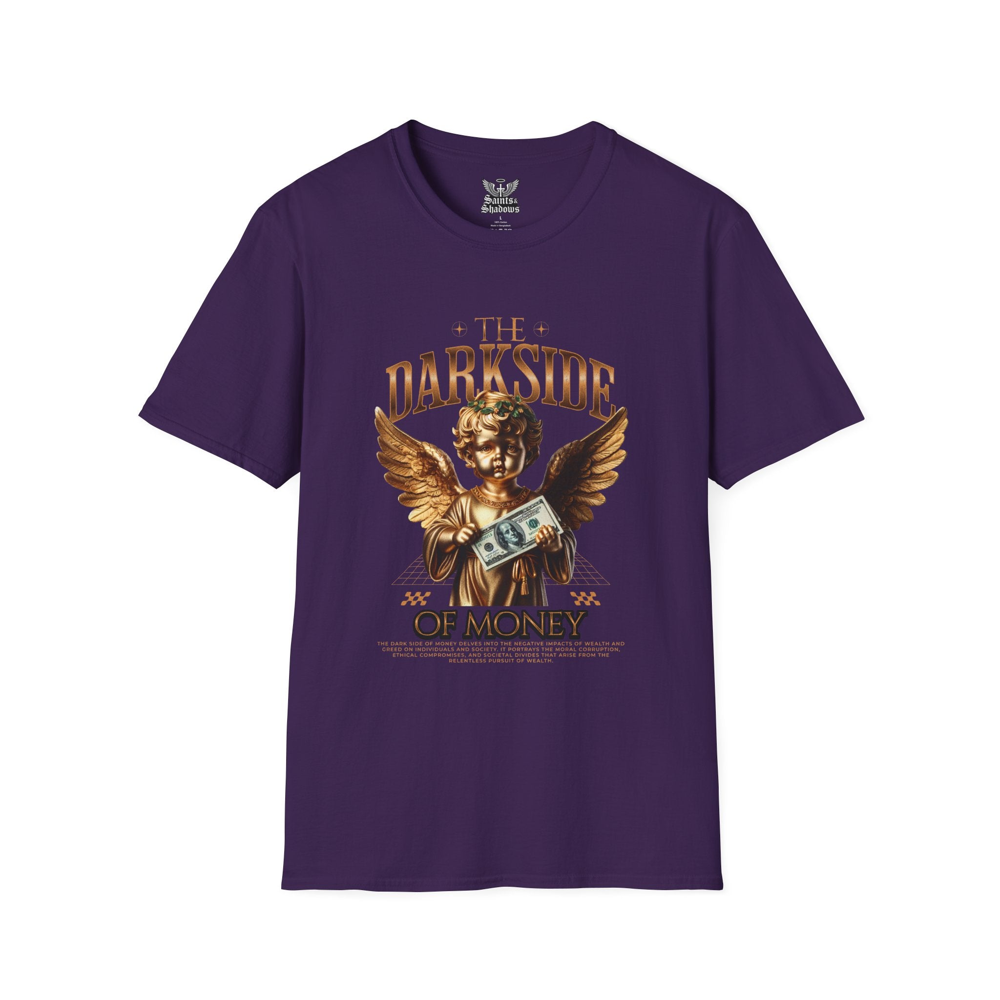 Saints and Shadows - The Darkside of Money, Angelic Artwork Unisex Softstyle T-Shirt, Casual Wear