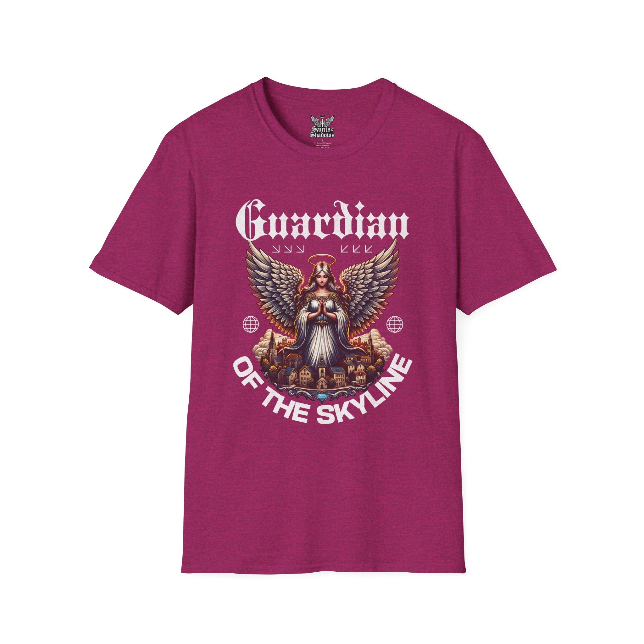 Saints and Shadows - Guardian of the Skyline, Angelic Artwork Unisex Softstyle T-Shirt, Casual Wear