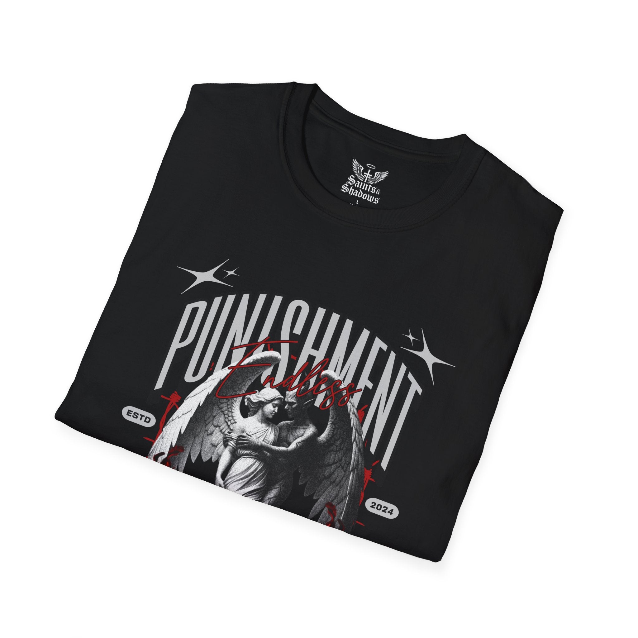 Saints and Shadows - Punishment, Angelic Artwork Unisex Softstyle T-Shirt, Casual Wear