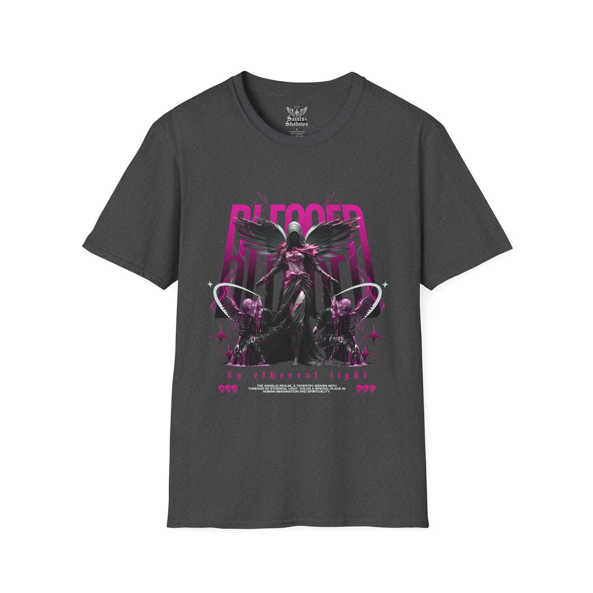 Saints and Shadows - Bleeded Art, Angelic Artwork Unisex Softstyle T-Shirt, Casual Wear