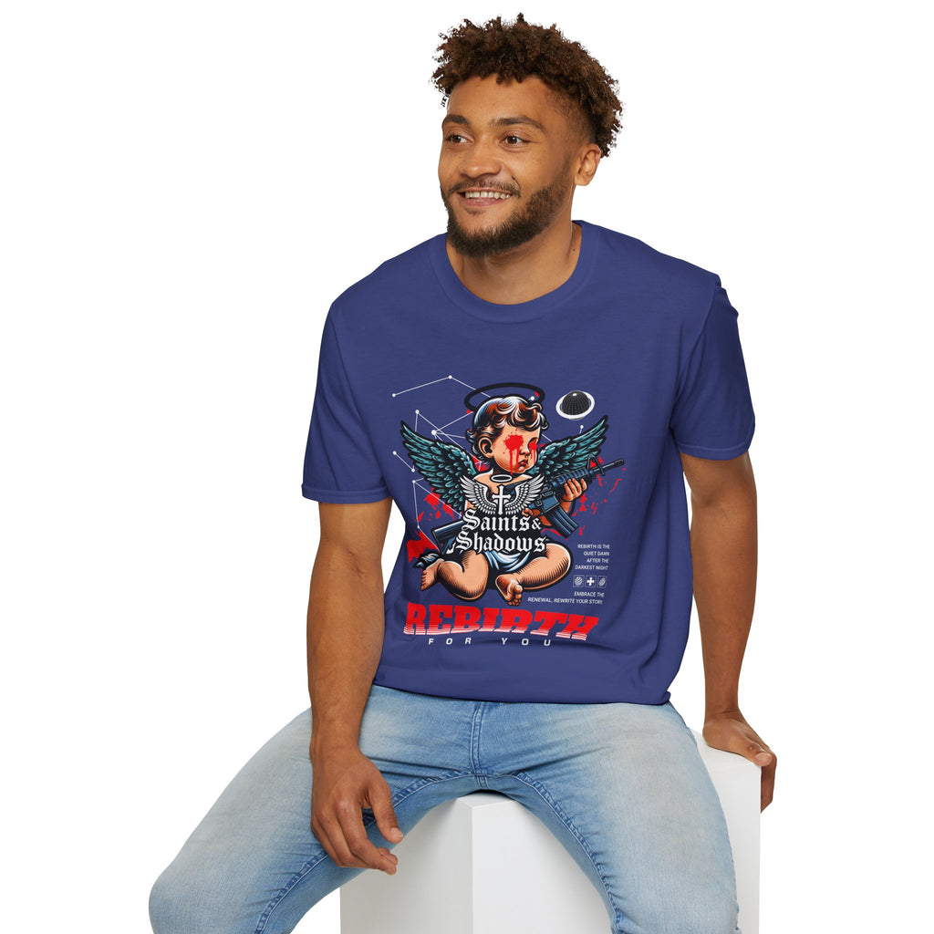 Saints and Shadows - Rebirth, Angelic Artwork Unisex Softstyle T-Shirt, Casual Wear