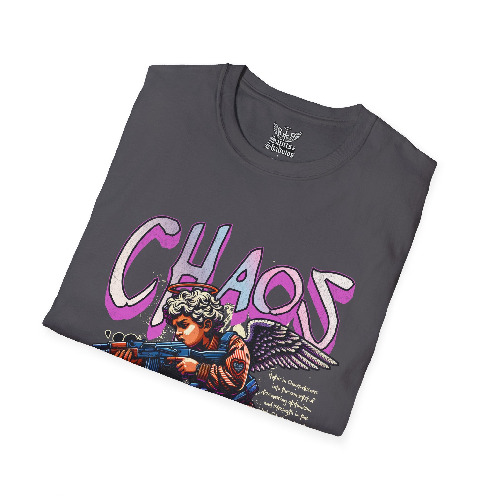 Saints and Shadows - Chaos, Angelic Artwork Unisex Softstyle T-Shirt, Casual Wear