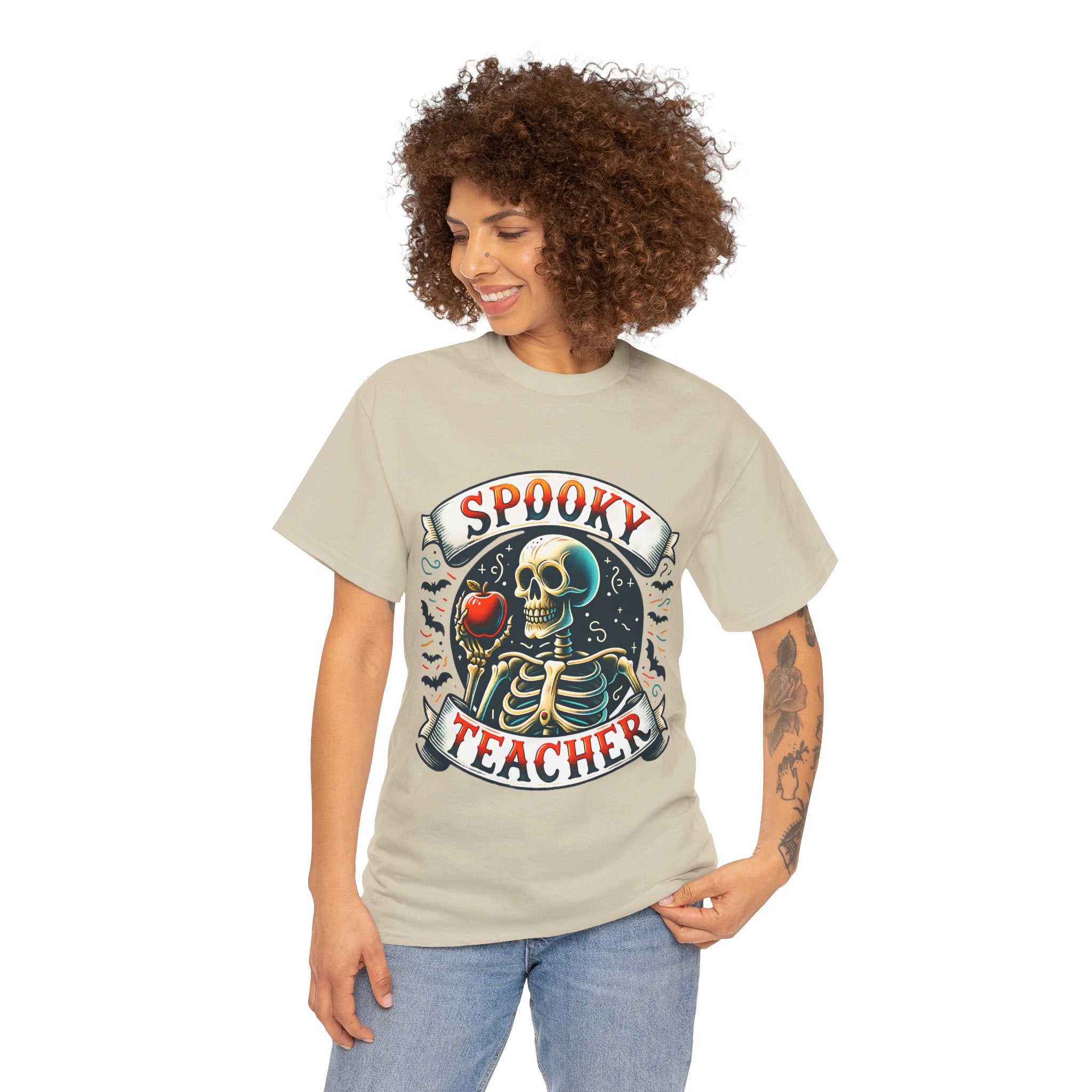 Spooky Teacher Tee, Halloween Shirt, Unisex Cotton T-Shirt, Funny Teacher Gift, Skeleton Design, Fall Apparel