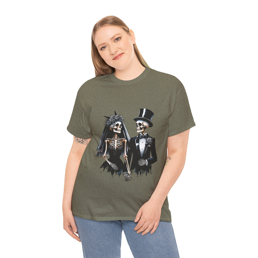 Skeleton Bride and Groom Wedding Tee - Horror Graphic Tee, Unisex Cotton Shirt, Halloween Costume, Horror Movie Gift, Spooky T-Shirt, Horror Fan Apparel