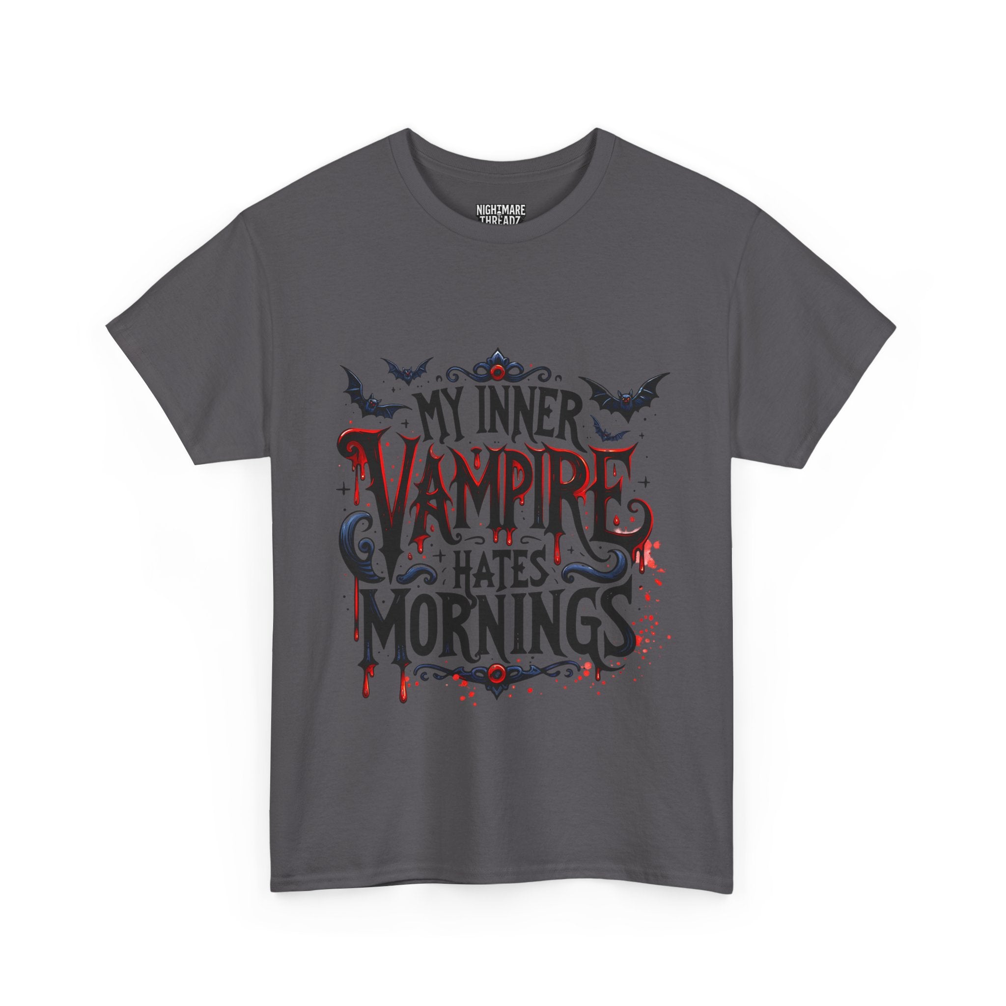 My Inner Vampire Hates Mornings, Tee - Unisex Heavy Cotton Shirt for Halloween, Gifts, Casual Wear, Funny T-Shirt, Vampire Lover Apparel