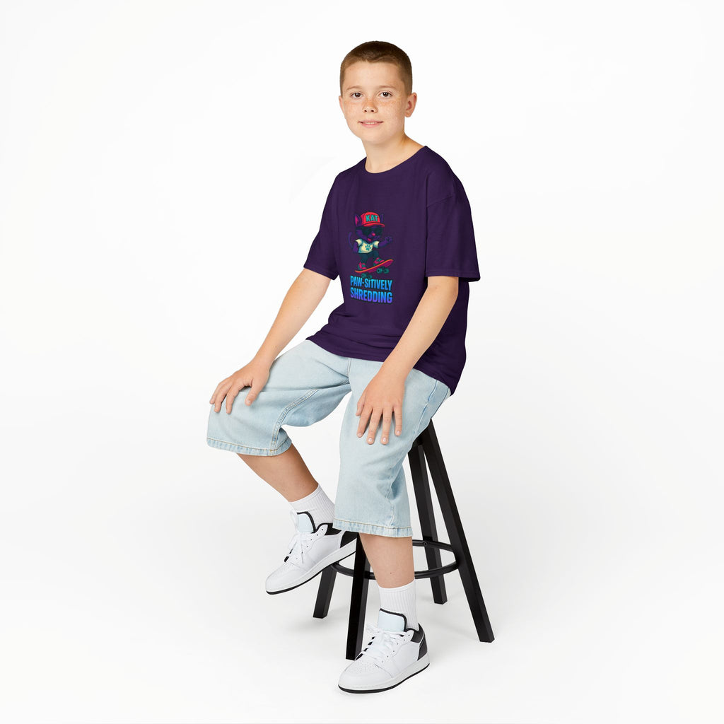 DJ KAT PAWS - Fun Skater Cat Design, Youth Summer T-Shirt, Cool Kids Apparel, Birthday Gift, Trendy Casual Wear
