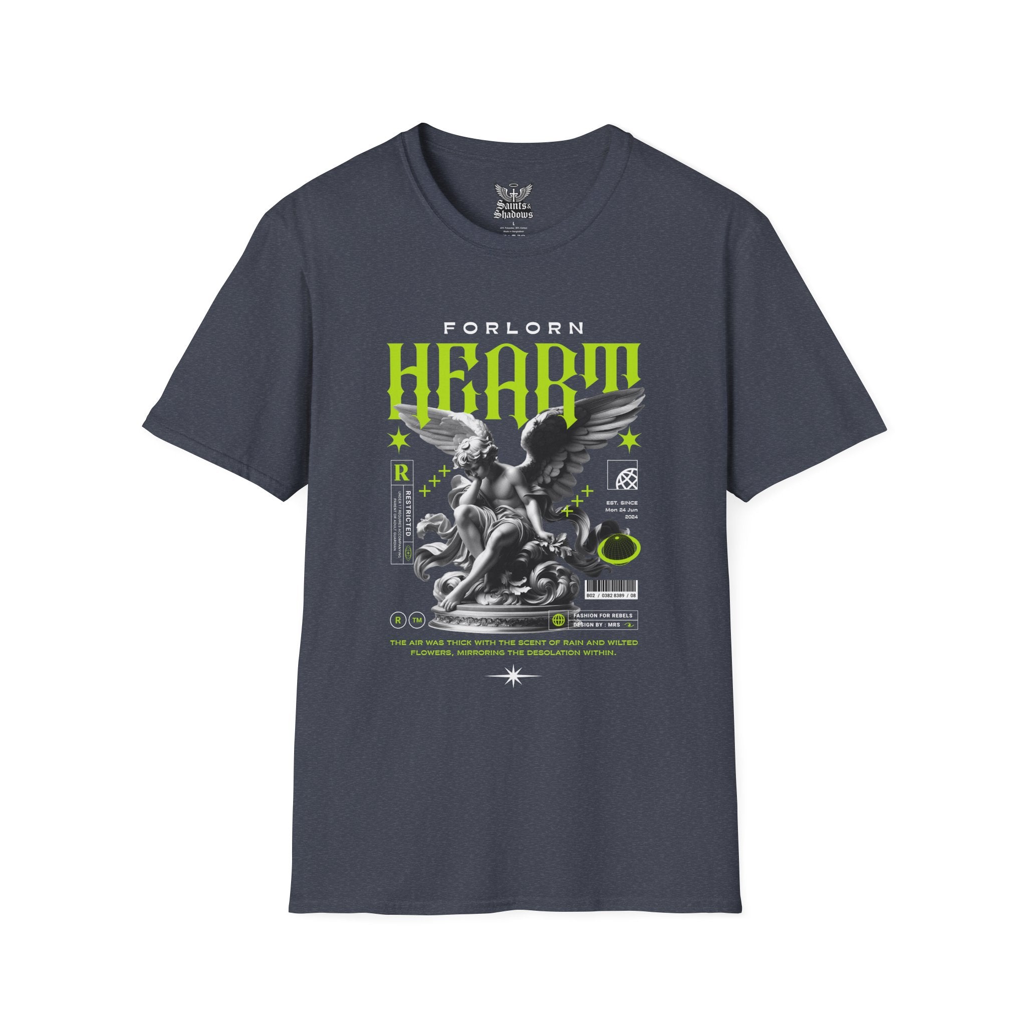 Saints and Shadows - Forlorn Heart, Angelic Artwork Unisex Softstyle T-Shirt, Casual Wear
