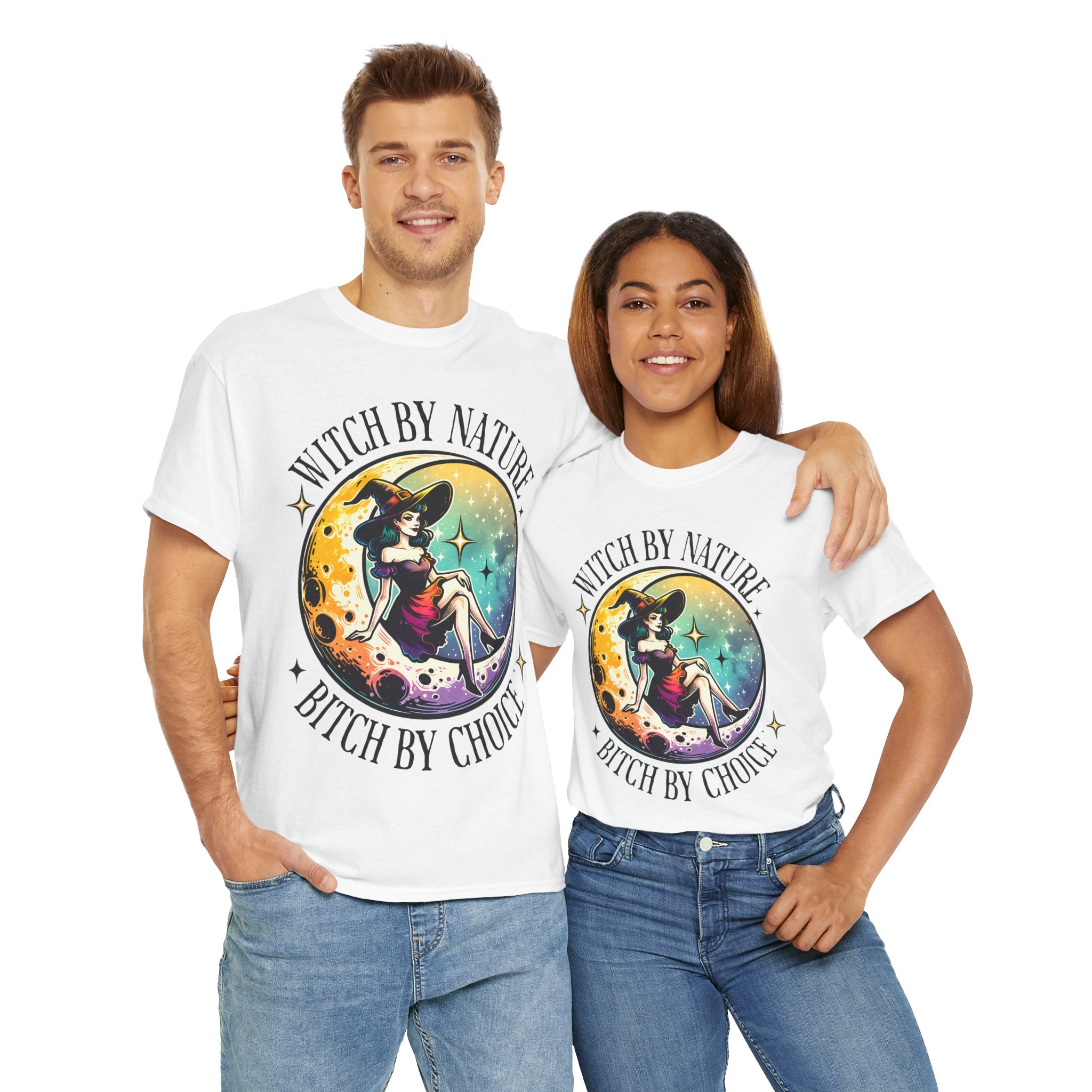 Witchy Cotton Tee - "Witch by Nature, Bitch by Choice" | Unisex Tee for Spooky Season, Boho Fashion, Festival Wear, Gift for Witches
