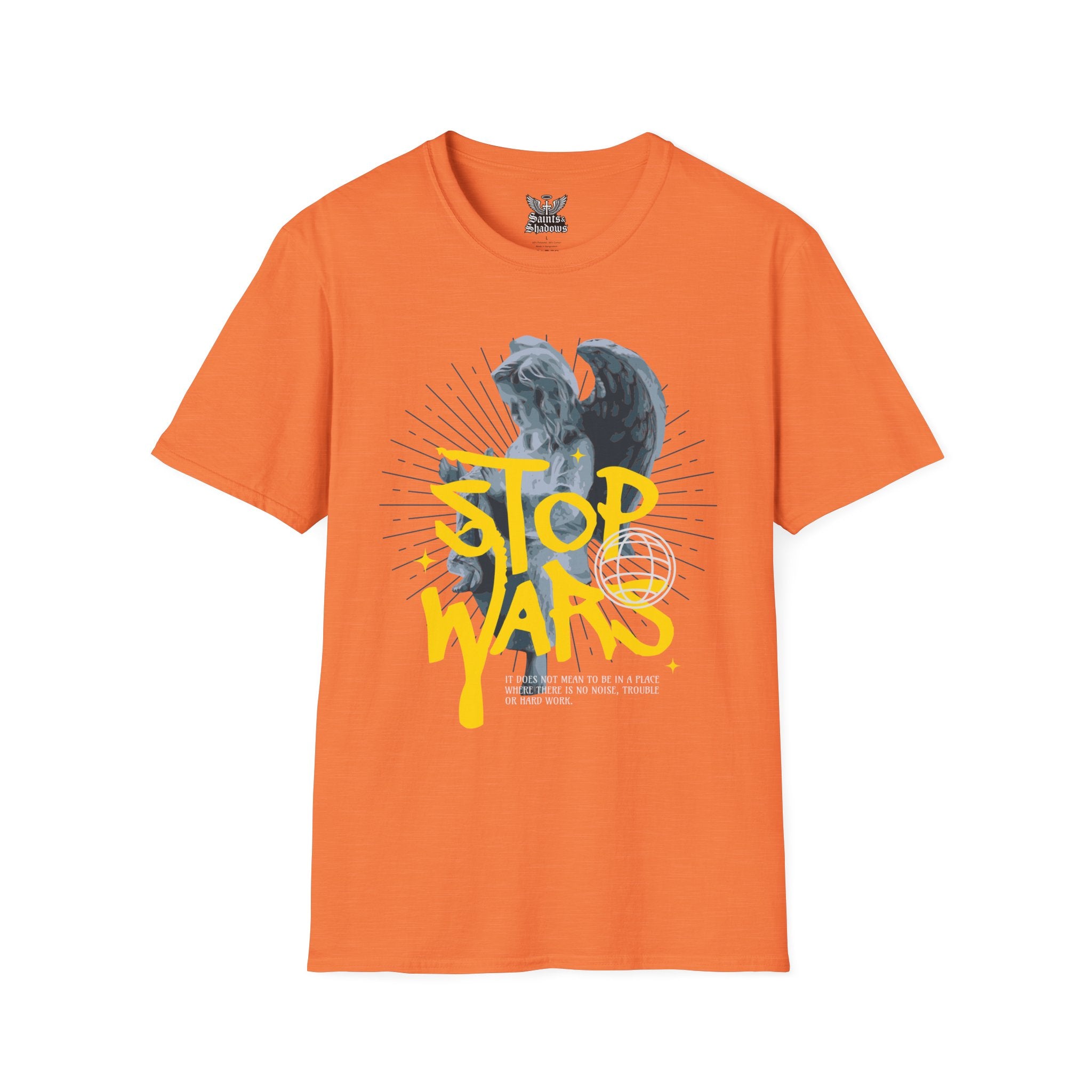 Saints and Shadows - Stop Wars, Angelic Artwork Unisex Softstyle T-Shirt, Casual Wear