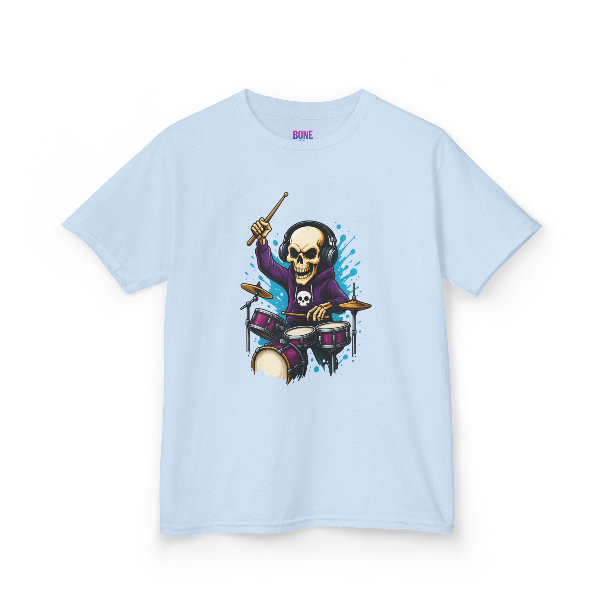 Bone Jams MC Bonez Kids Tee | Drummer Edition | Halloween Costume, Birthday Gift & Drop Dead Beats Apparel