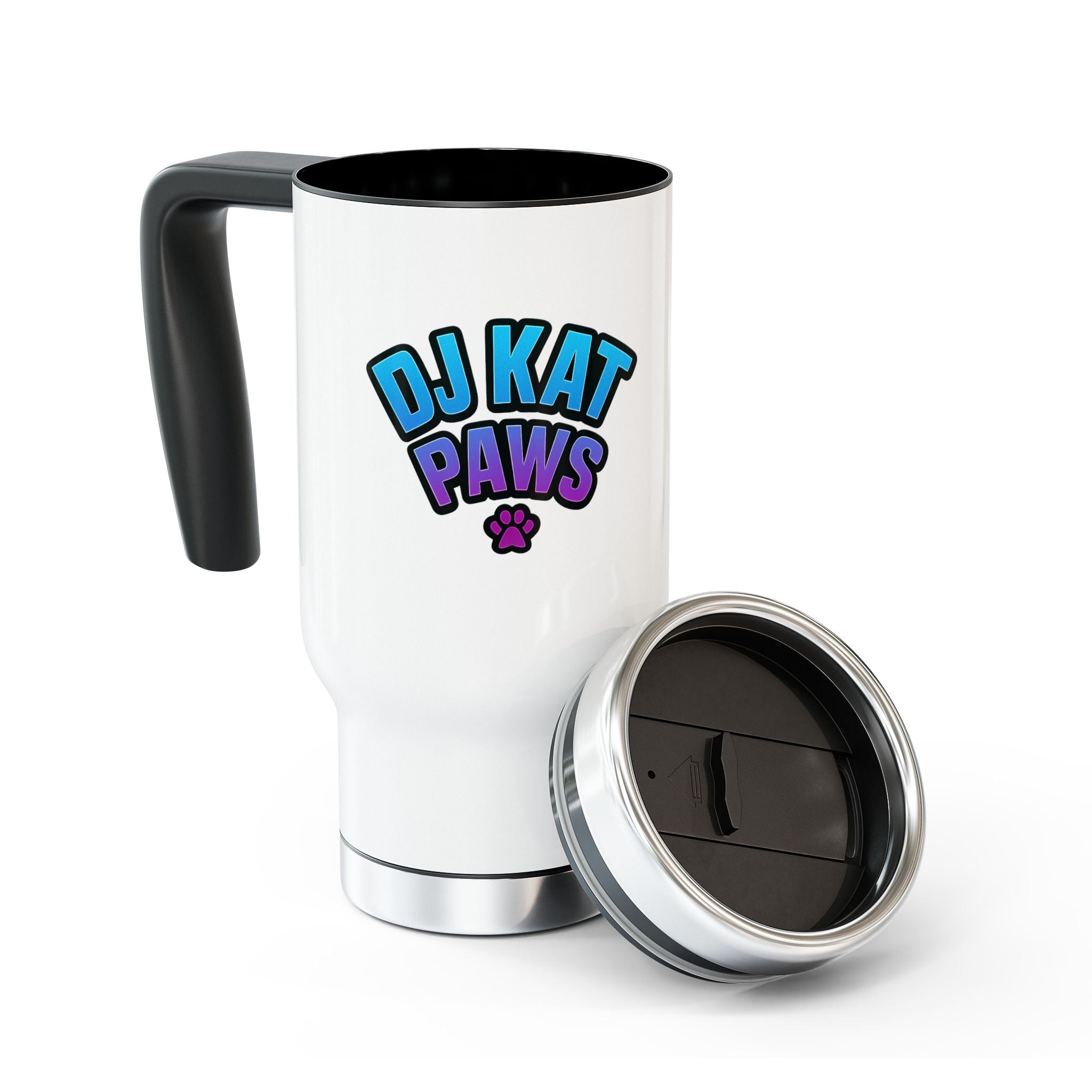 DJ KAT PAWS Purr-fectly Awesome, Travel Mug | Stylish 14oz Stainless Steel Cup, Perfect for Cat Lovers, Musicians, Gifts, Everyday Use