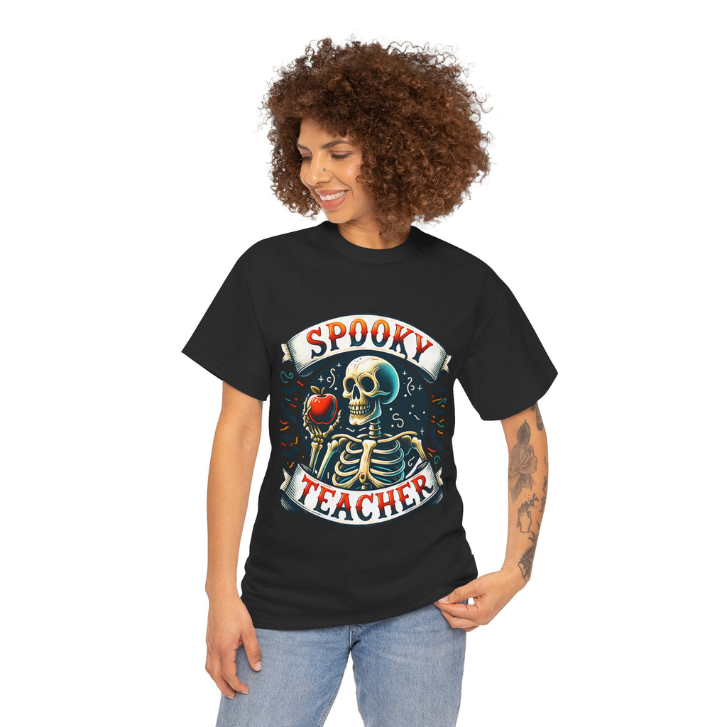 Spooky Teacher Tee, Halloween Shirt, Unisex Cotton T-Shirt, Funny Teacher Gift, Skeleton Design, Fall Apparel