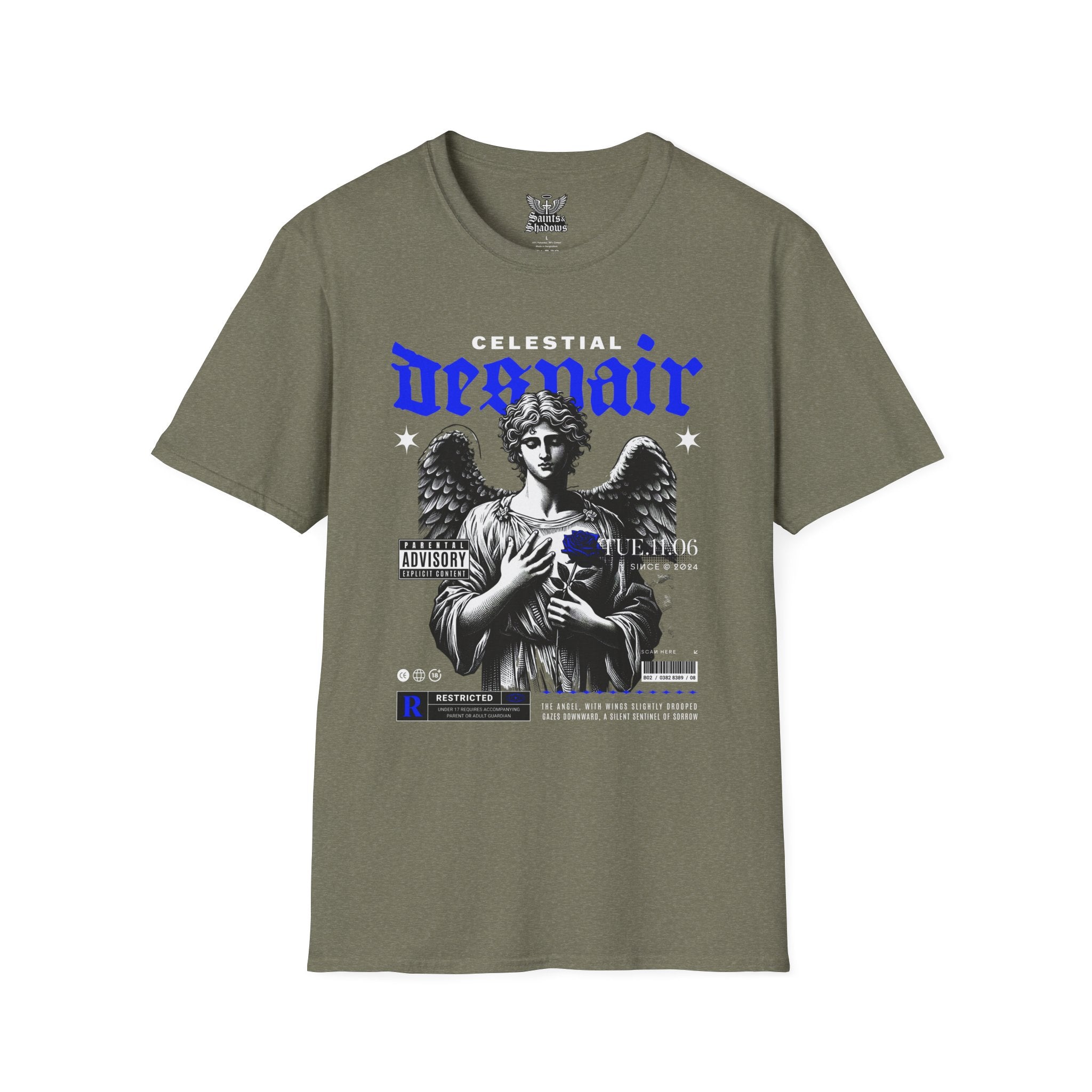 Saints and Shadows - Celestial Despair, Angelic Artwork Unisex Softstyle T-Shirt, Casual Wear