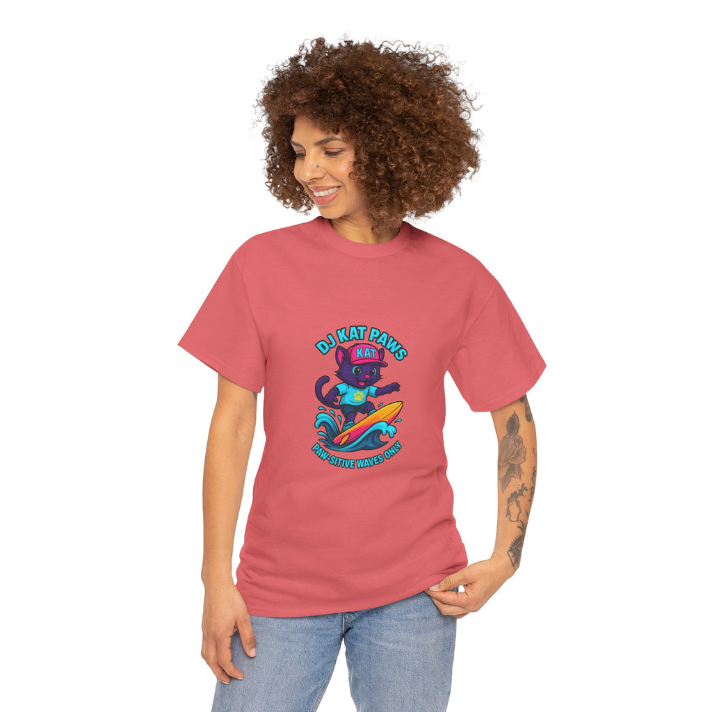 DJ KAT PAWS Surfing Fun T-Shirt | Stay Cool, Have Fun, Play Safe, Be You! | Fun Summer Tee, Gift for Cat Lovers, Beach Vibes