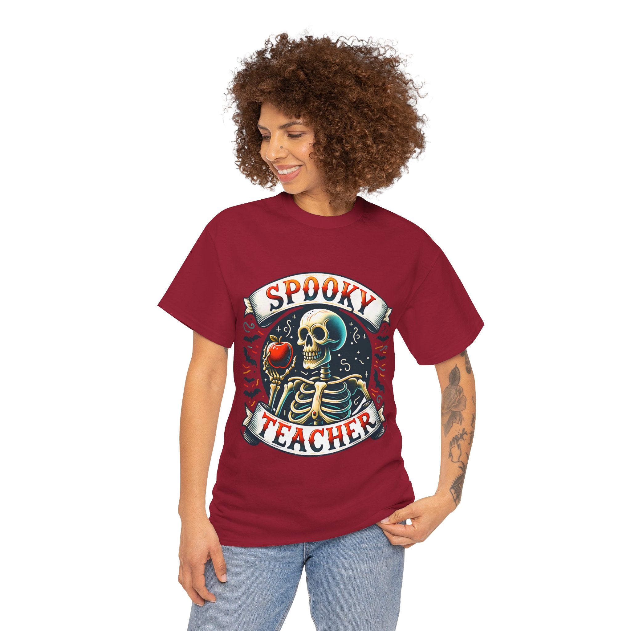 Spooky Teacher Tee, Halloween Shirt, Unisex Cotton T-Shirt, Funny Teacher Gift, Skeleton Design, Fall Apparel