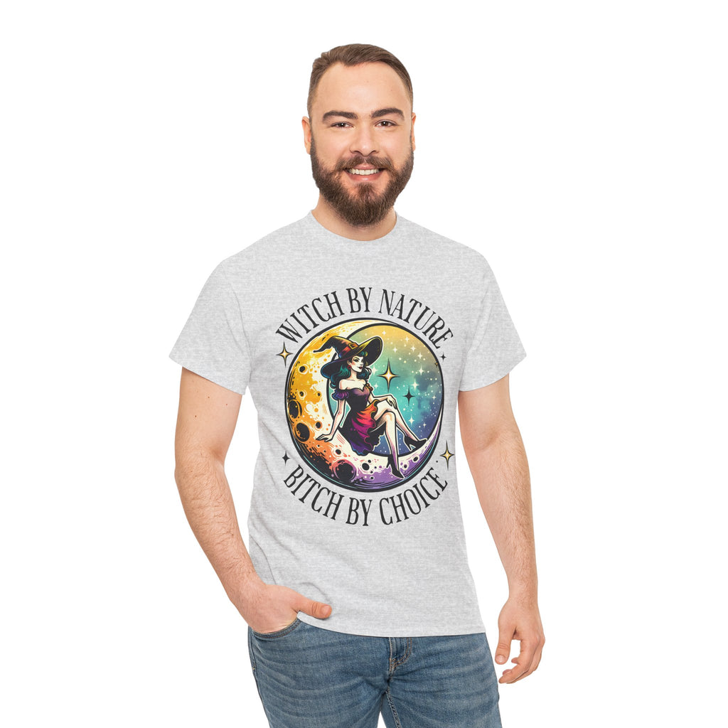 Witchy Cotton Tee - "Witch by Nature, Bitch by Choice" | Unisex Tee for Spooky Season, Boho Fashion, Festival Wear, Gift for Witches