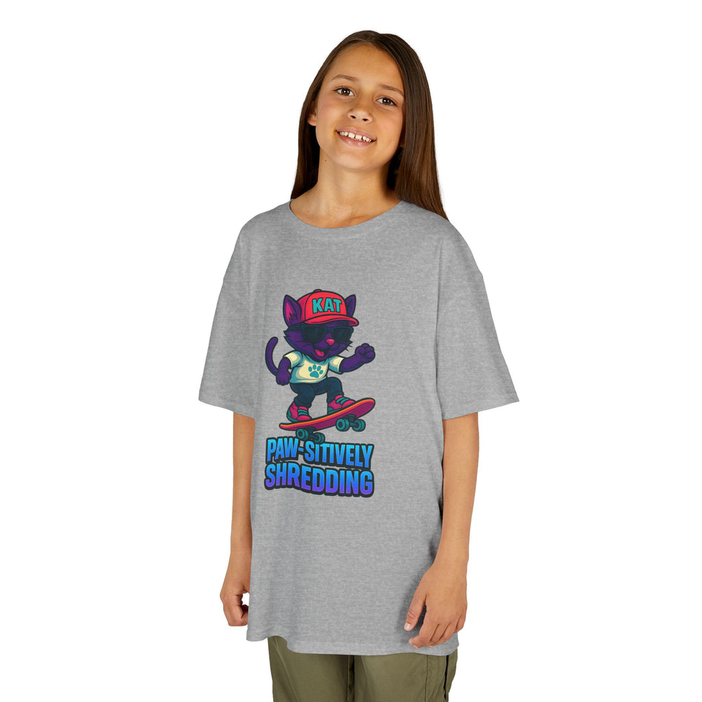 DJ KAT PAWS - Fun Skater Cat Design, Youth Summer T-Shirt, Cool Kids Apparel, Birthday Gift, Trendy Casual Wear