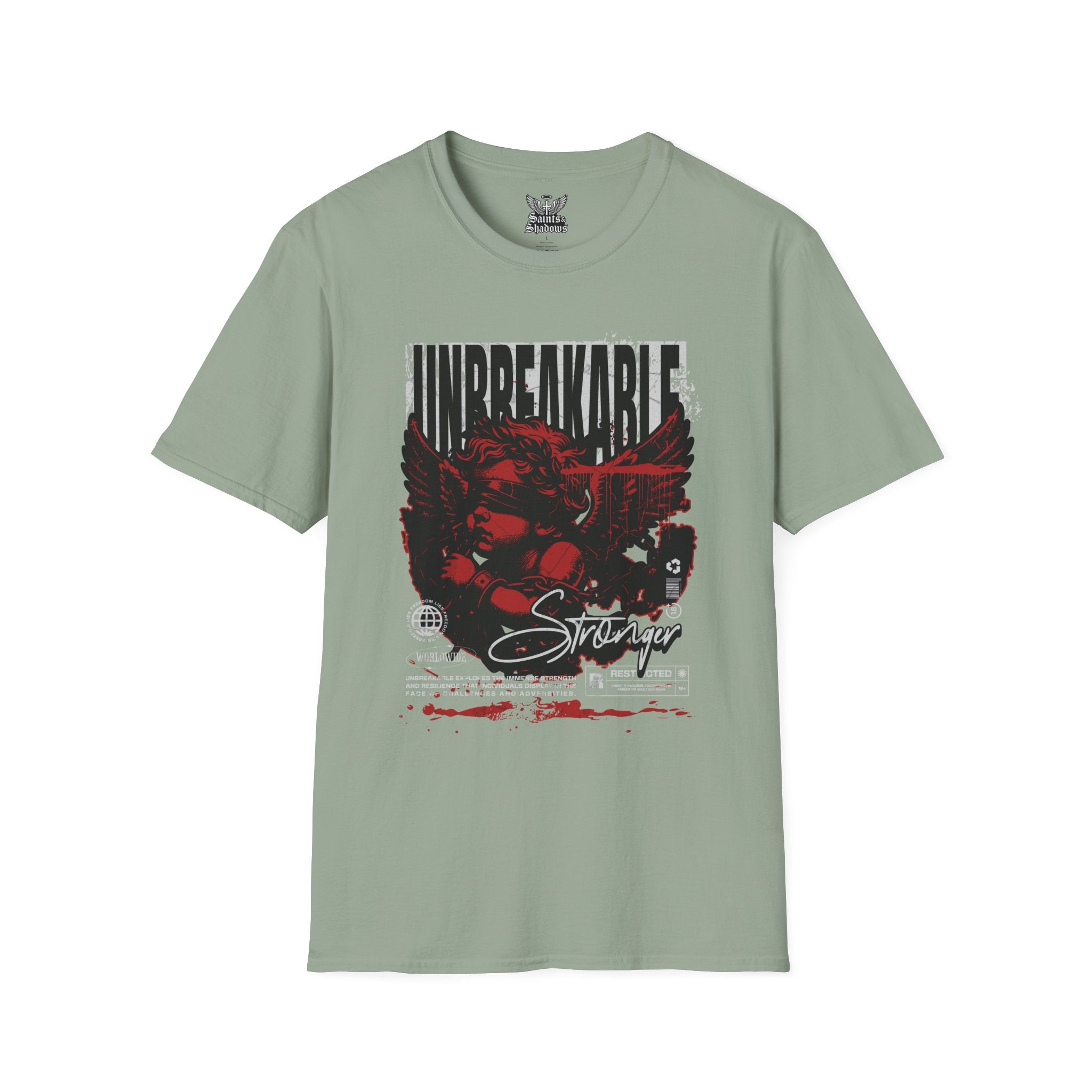 Saints and Shadows - Unbreakabe Strength, Angelic Artwork Unisex Softstyle T-Shirt, Casual Wear