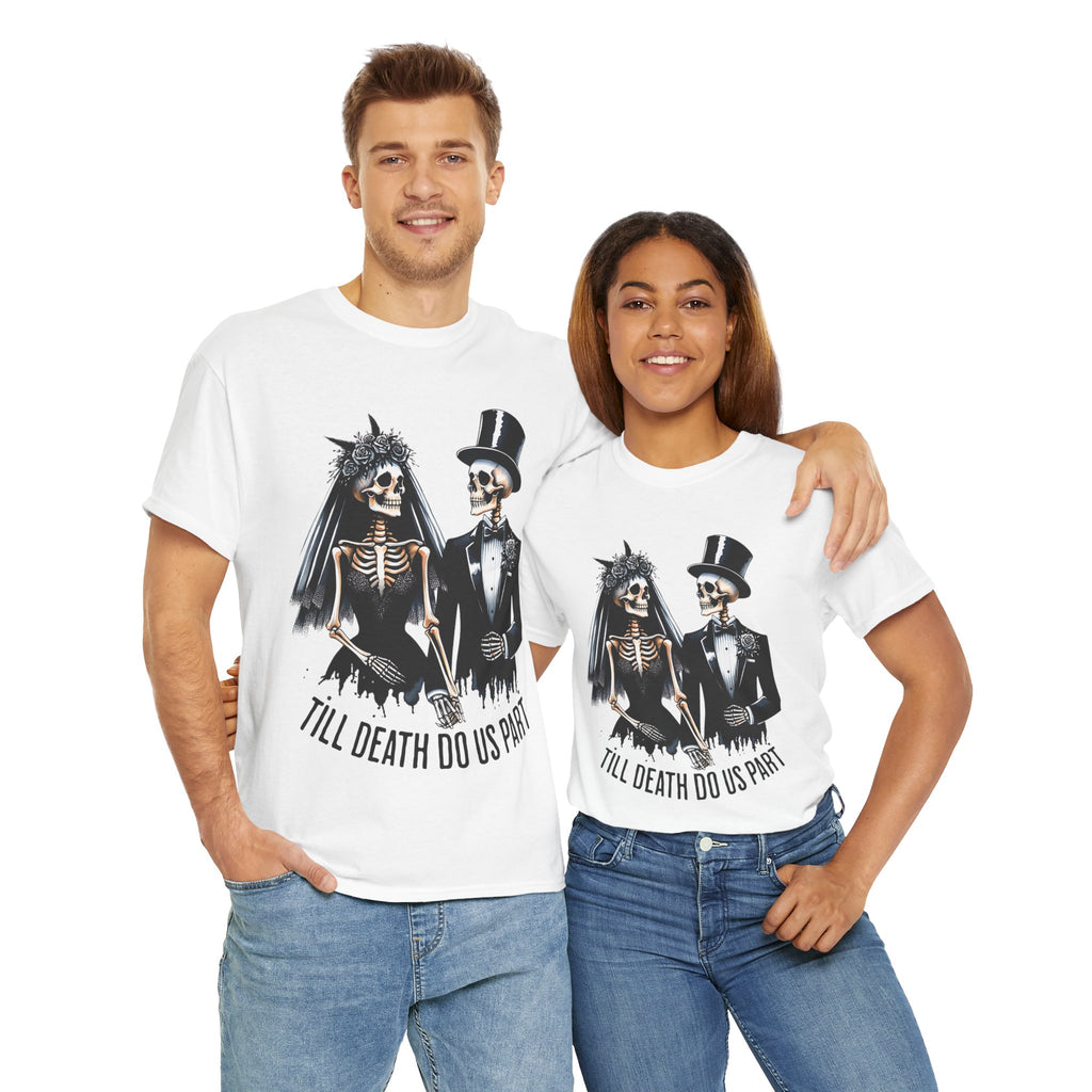 Skeleton Bride and Groom Wedding. Til Death, Tee - Horror Graphic Tee, Unisex Cotton Shirt, Halloween Costume, Horror Movie Gift, Spooky T-Shirt, Horror Fan Apparel