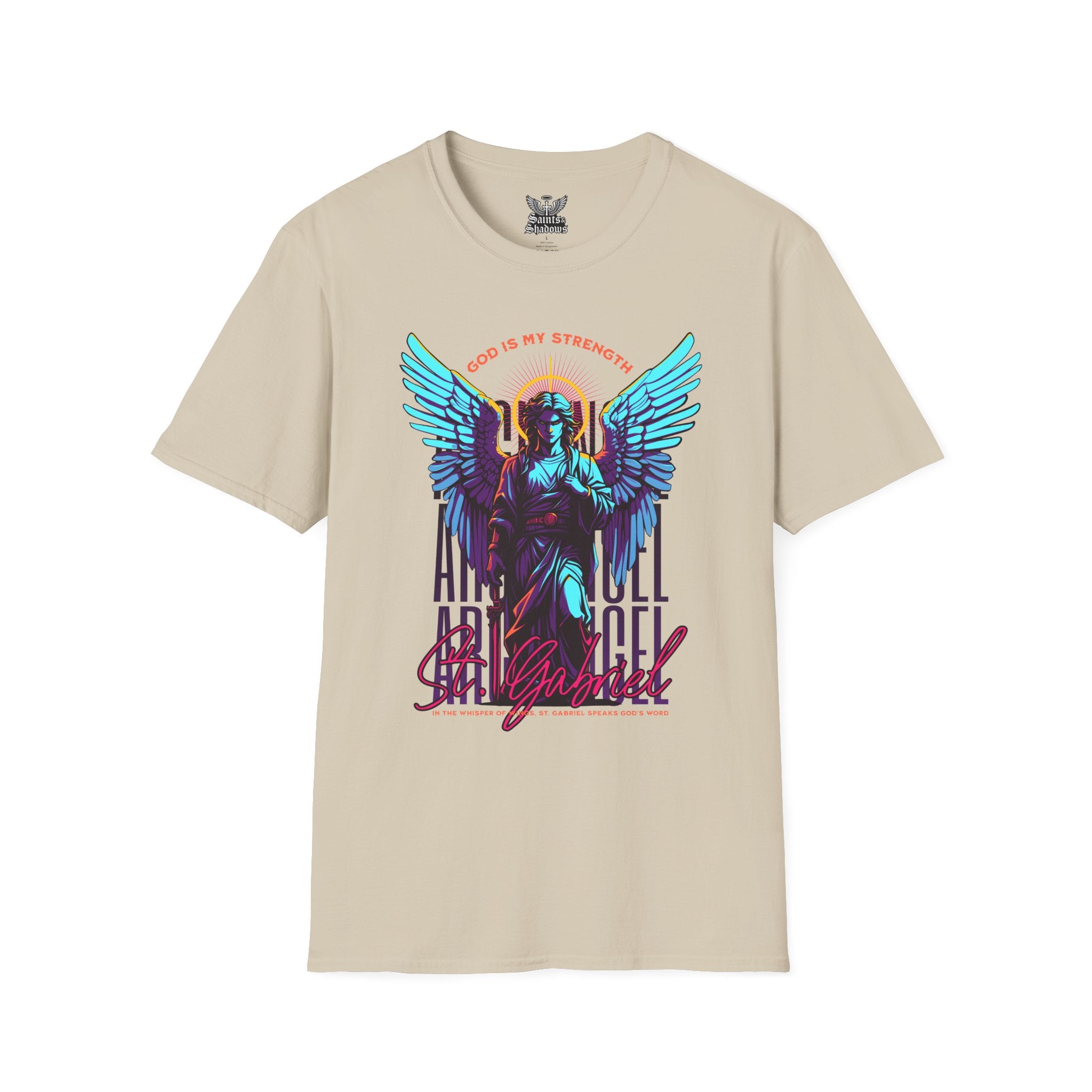 Saints and Shadows - St. Gabriel, Angelic Artwork Unisex Softstyle T-Shirt, Casual Wear