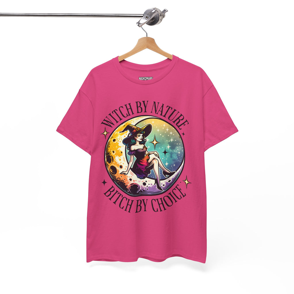 Witchy Cotton Tee - "Witch by Nature, Bitch by Choice" | Unisex Tee for Spooky Season, Boho Fashion, Festival Wear, Gift for Witches