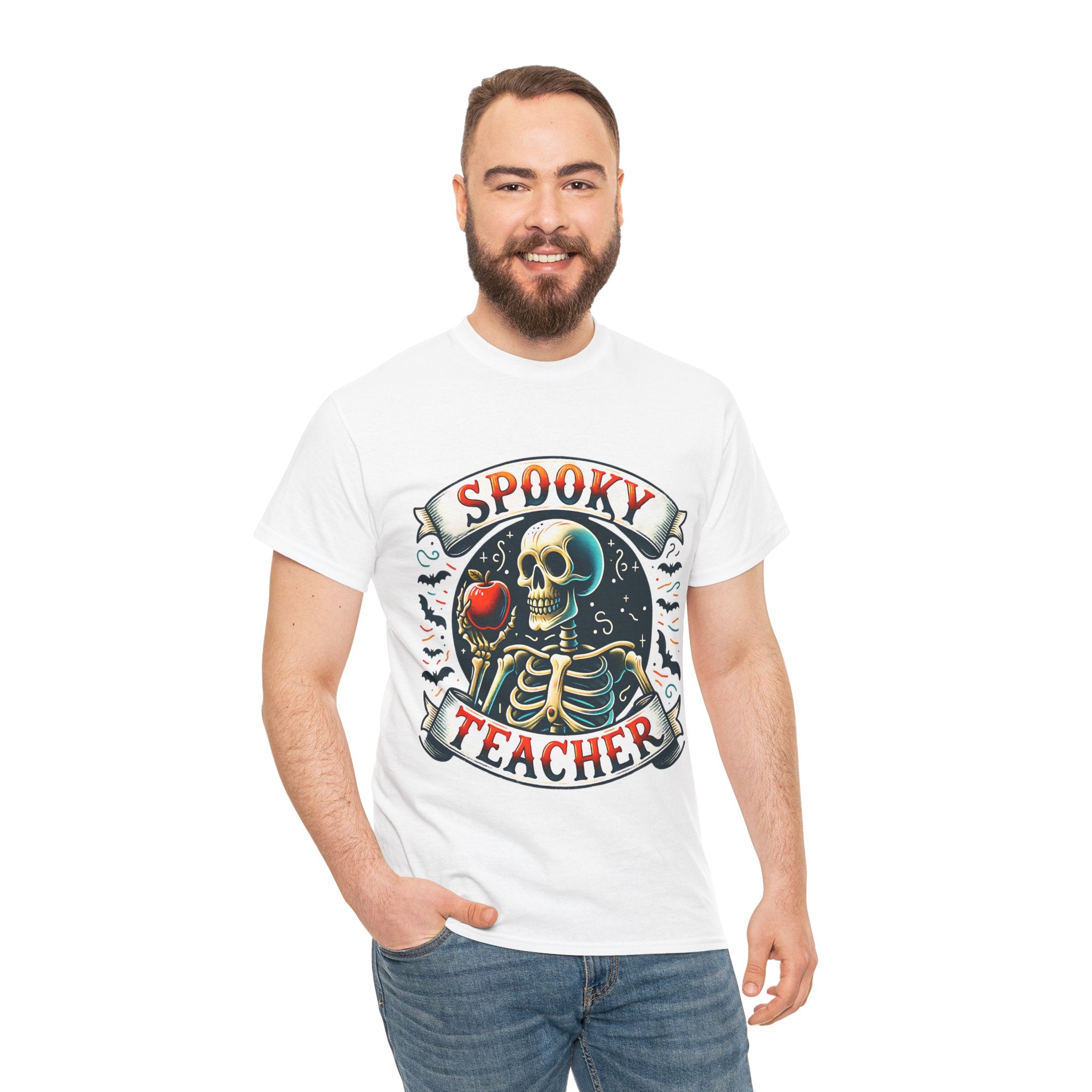 Spooky Teacher Tee, Halloween Shirt, Unisex Cotton T-Shirt, Funny Teacher Gift, Skeleton Design, Fall Apparel