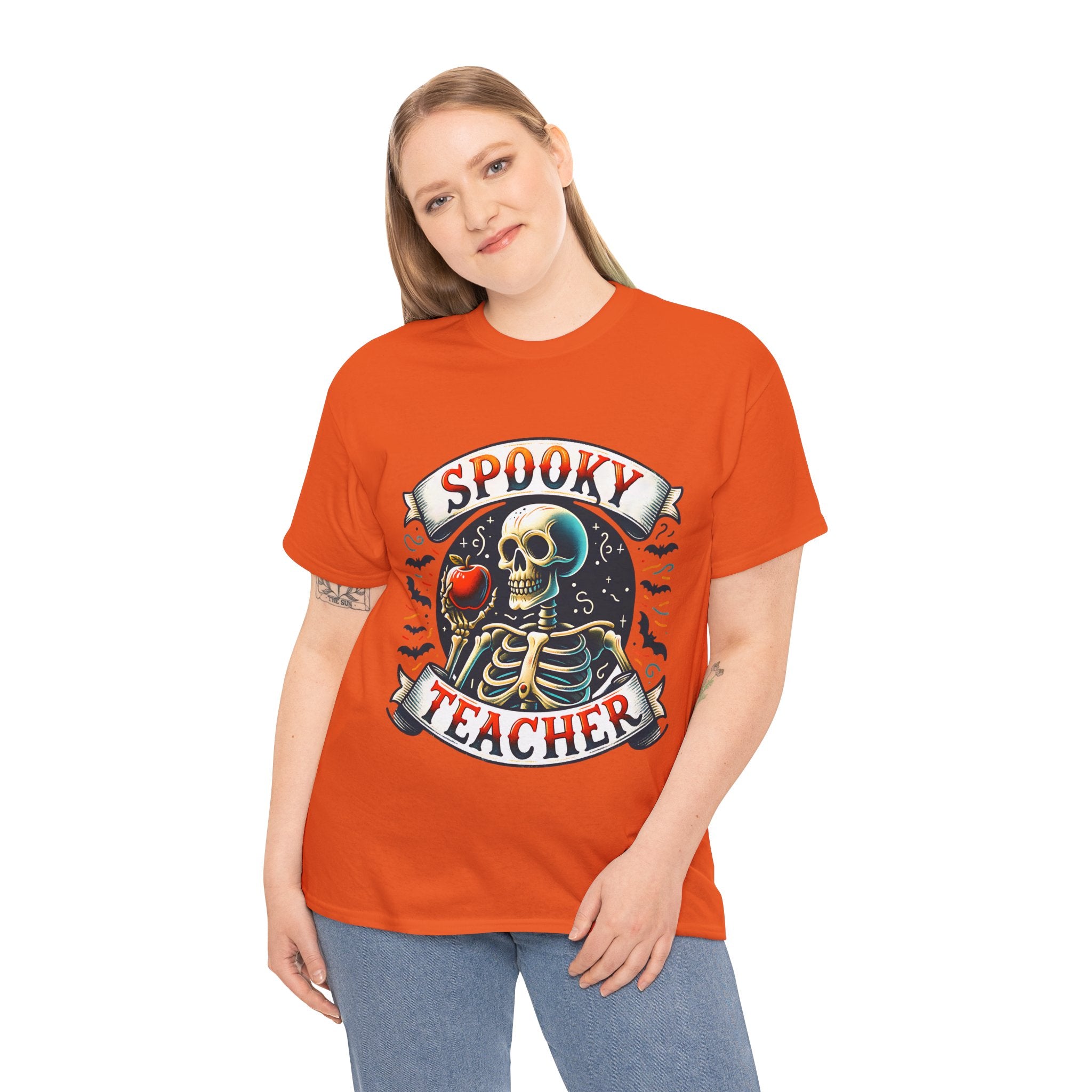 Spooky Teacher Tee, Halloween Shirt, Unisex Cotton T-Shirt, Funny Teacher Gift, Skeleton Design, Fall Apparel