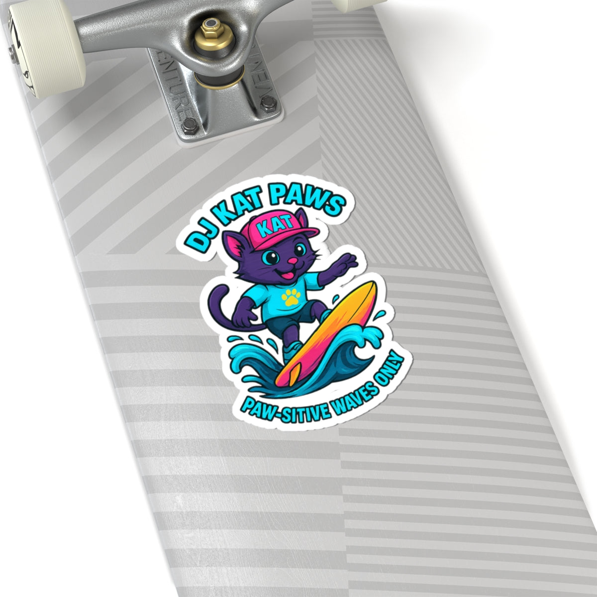 DJ KAT PAWS - Paw-sitive Waves Only - Cat Lover Gifts, Youthful Decor, Fun Party Favors, Animal-Themed Stickers