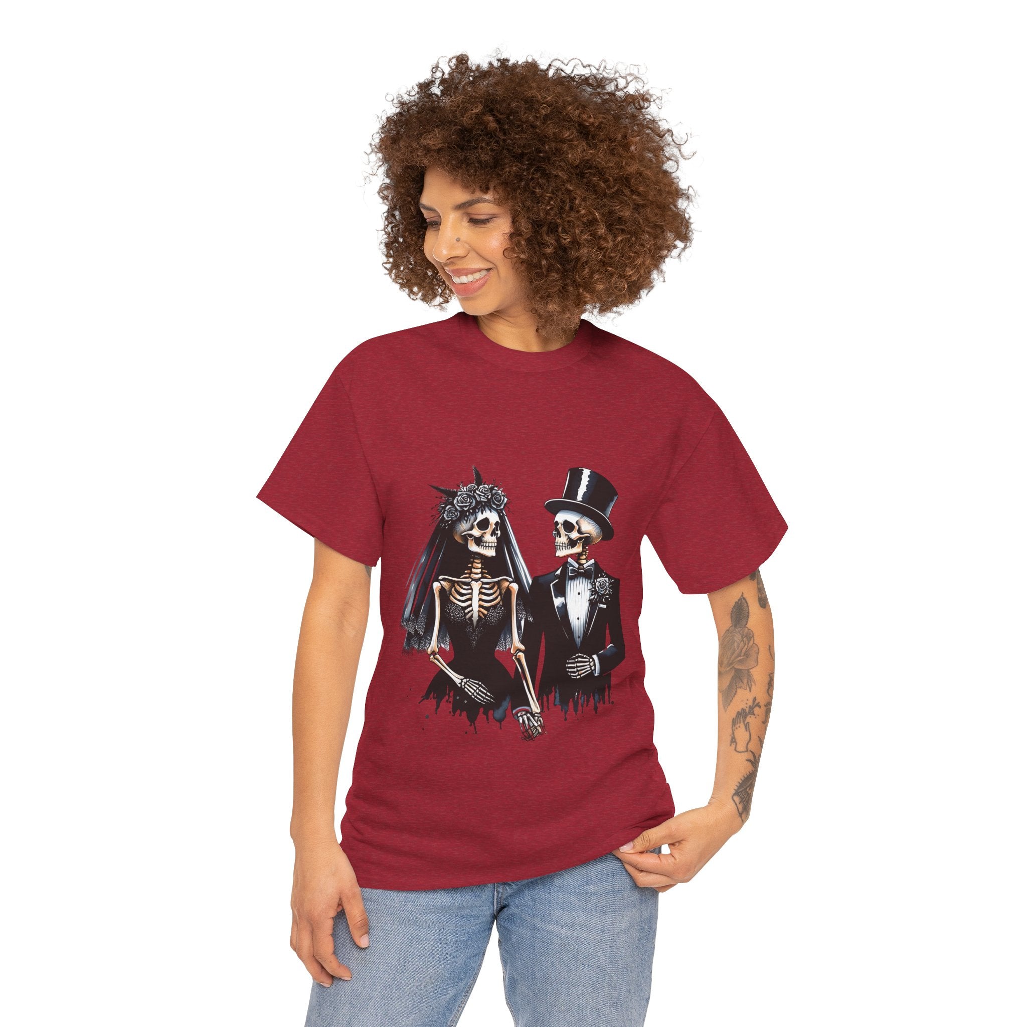 Skeleton Bride and Groom Wedding Tee - Horror Graphic Tee, Unisex Cotton Shirt, Halloween Costume, Horror Movie Gift, Spooky T-Shirt, Horror Fan Apparel
