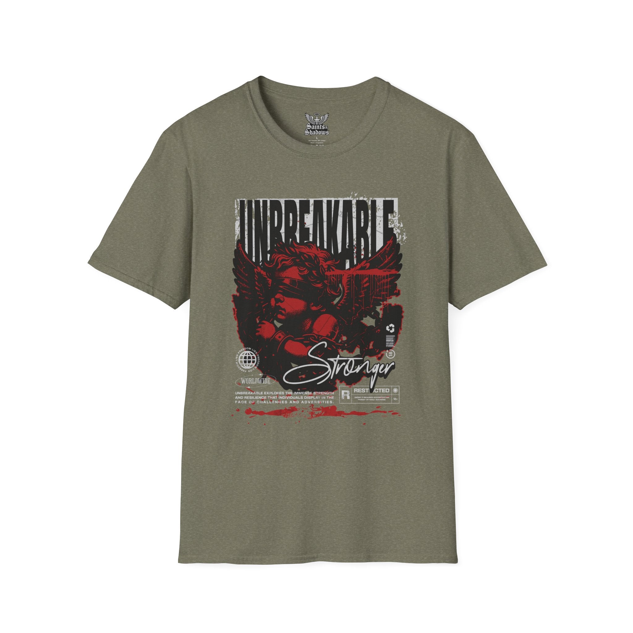 Saints and Shadows - Unbreakabe Strength, Angelic Artwork Unisex Softstyle T-Shirt, Casual Wear