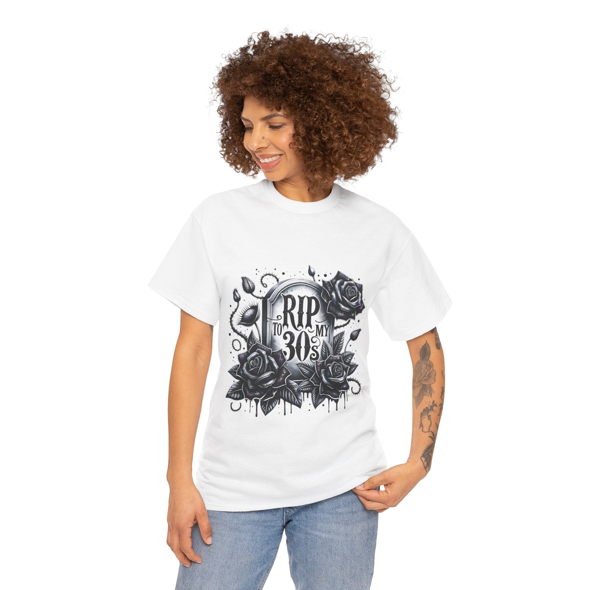 RIP to My 30s, Heavy, Unisex Graphic Shirt, Birthday Gift, Casual Wear, Vintage Style, Floral Design T-shirt