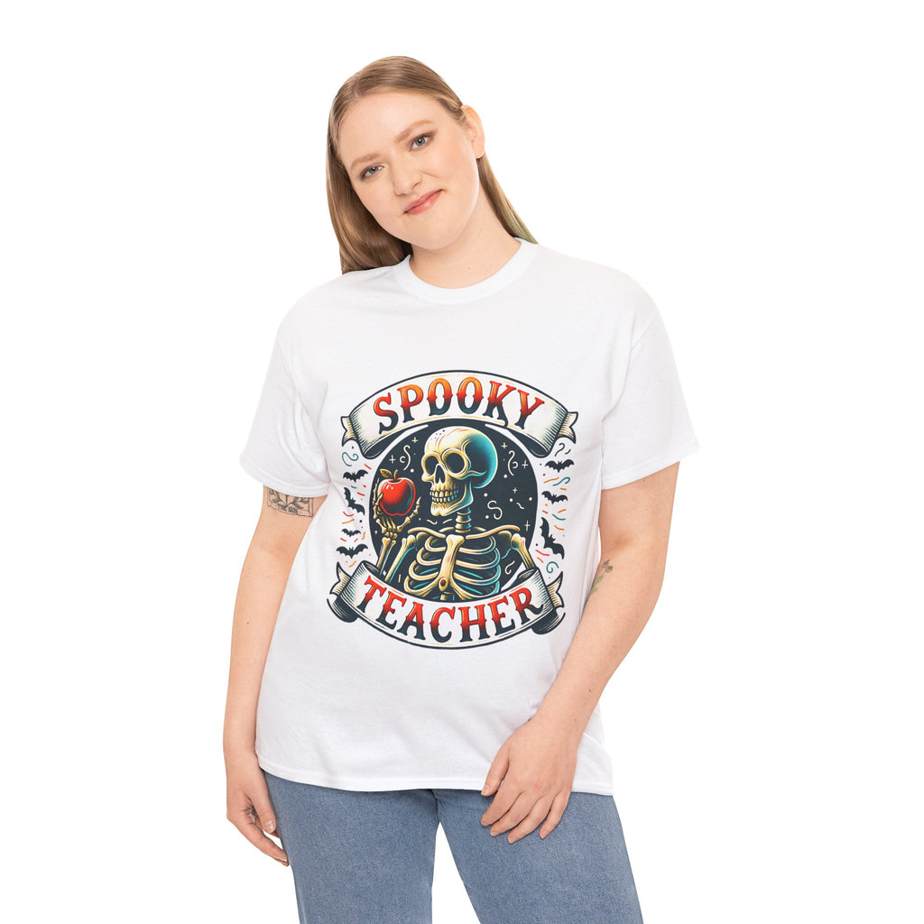 Spooky Teacher Tee, Halloween Shirt, Unisex Cotton T-Shirt, Funny Teacher Gift, Skeleton Design, Fall Apparel