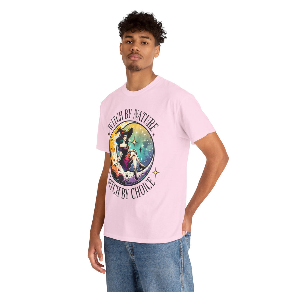 Witchy Cotton Tee - "Witch by Nature, Bitch by Choice" | Unisex Tee for Spooky Season, Boho Fashion, Festival Wear, Gift for Witches