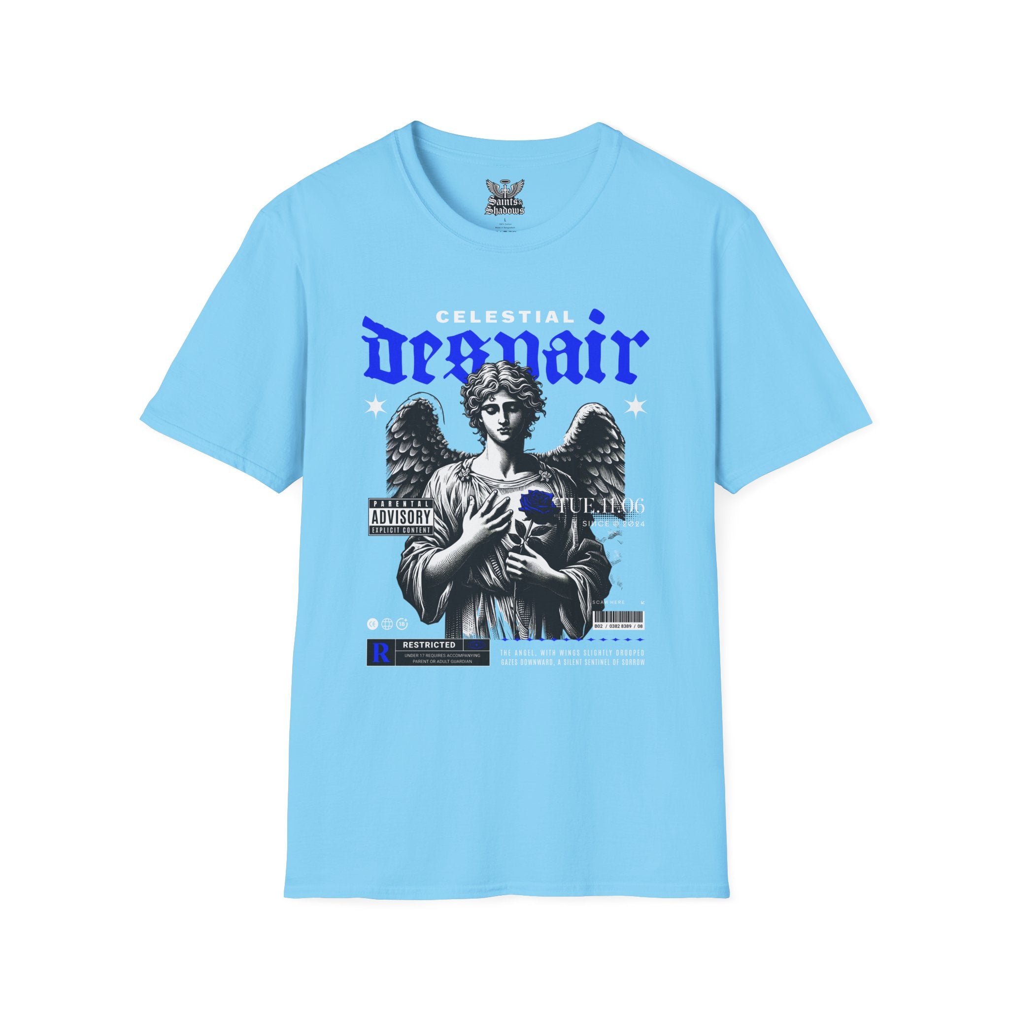 Saints and Shadows - Celestial Despair, Angelic Artwork Unisex Softstyle T-Shirt, Casual Wear