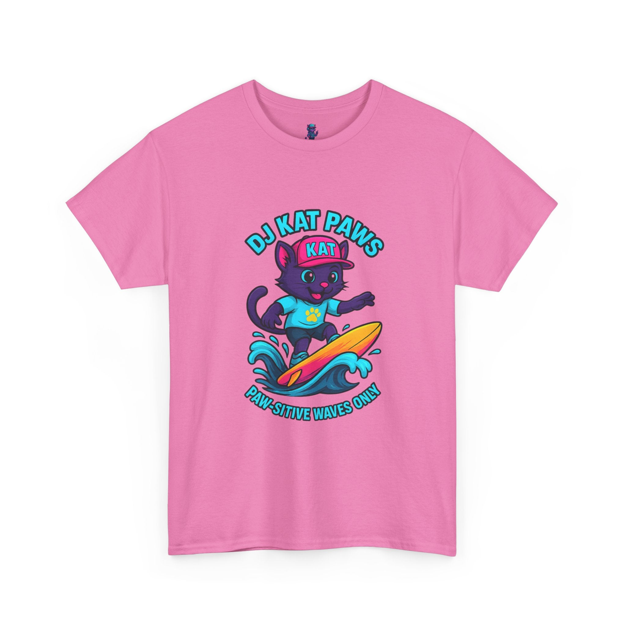 DJ KAT PAWS Surfing Fun T-Shirt | Stay Cool, Have Fun, Play Safe, Be You! | Fun Summer Tee, Gift for Cat Lovers, Beach Vibes
