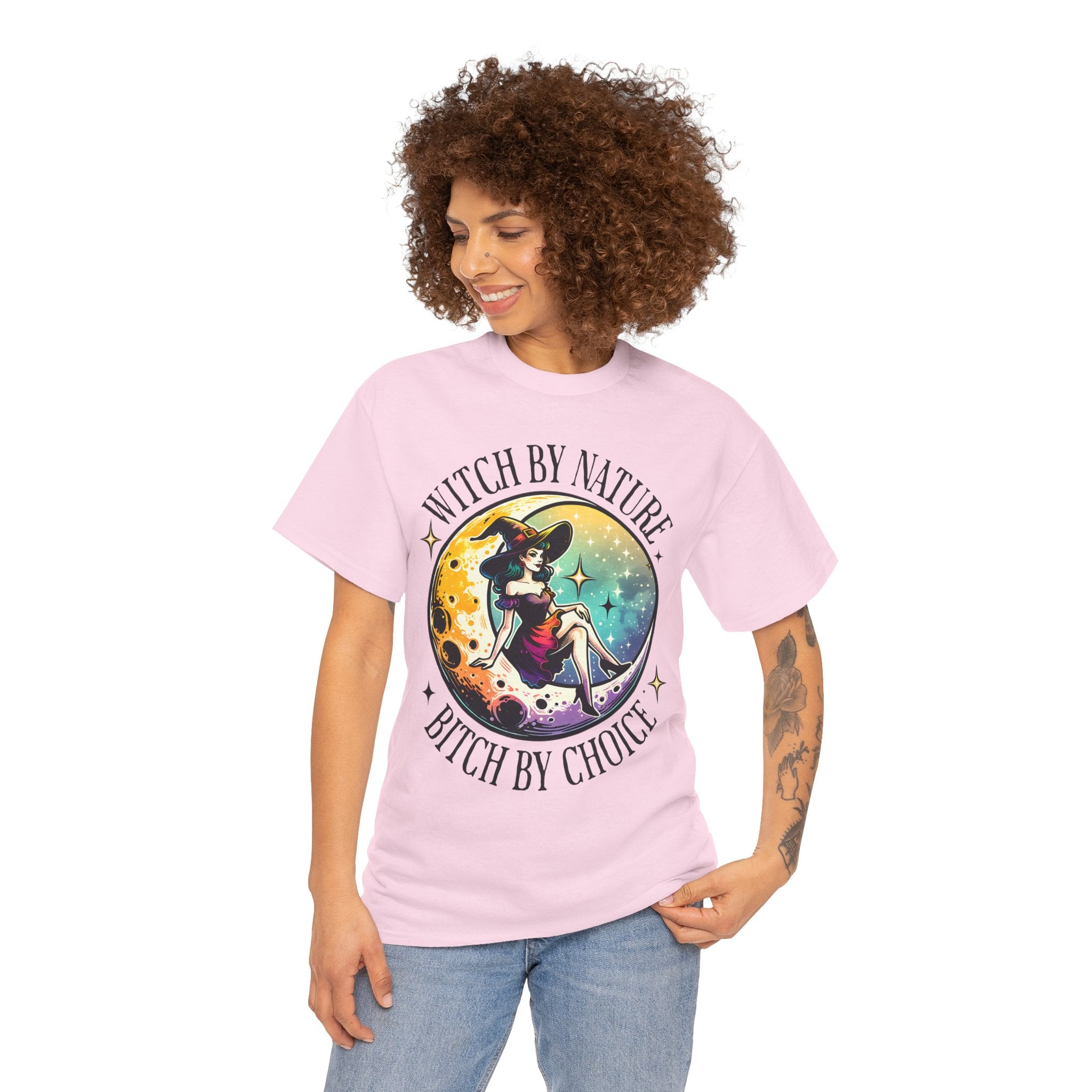 Witchy Cotton Tee - "Witch by Nature, Bitch by Choice" | Unisex Tee for Spooky Season, Boho Fashion, Festival Wear, Gift for Witches