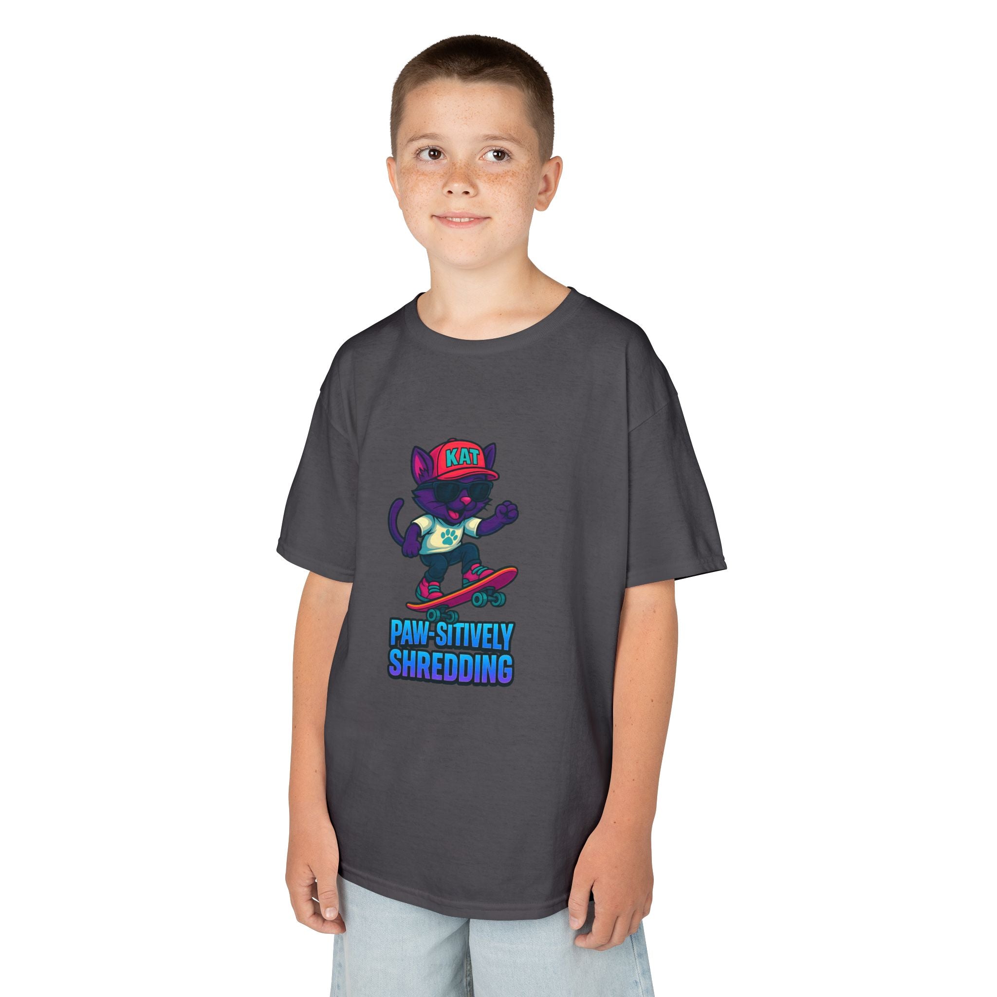 DJ KAT PAWS - Fun Skater Cat Design, Youth Summer T-Shirt, Cool Kids Apparel, Birthday Gift, Trendy Casual Wear