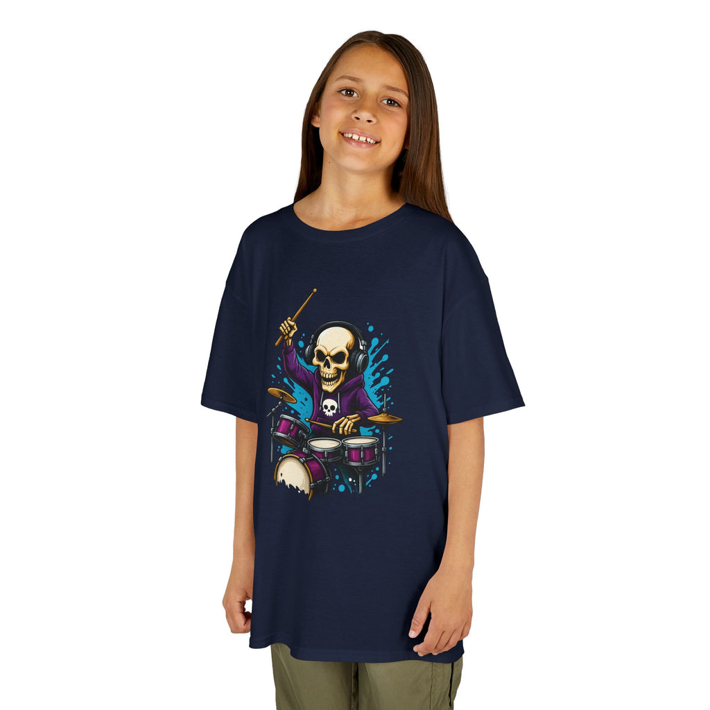 Bone Jams MC Bonez Kids Tee | Drummer Edition | Halloween Costume, Birthday Gift & Drop Dead Beats Apparel