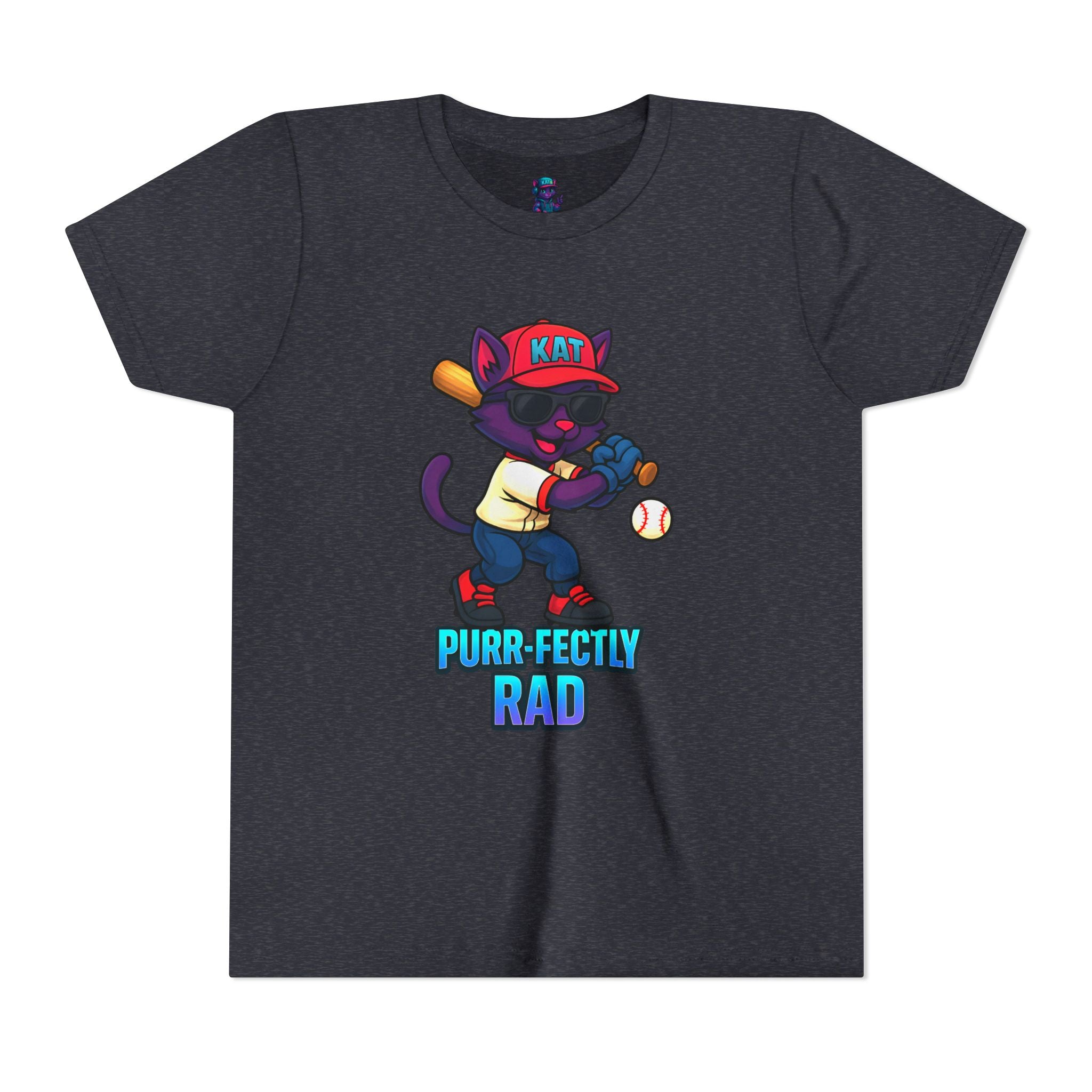 DJ KAT PAWS – Purr-fectly Rad Baseball Youth Tee | Fun Kids Graphic Shirt, Cool Cat Design, Perfect for Birthdays, Playdates & Sports Events
