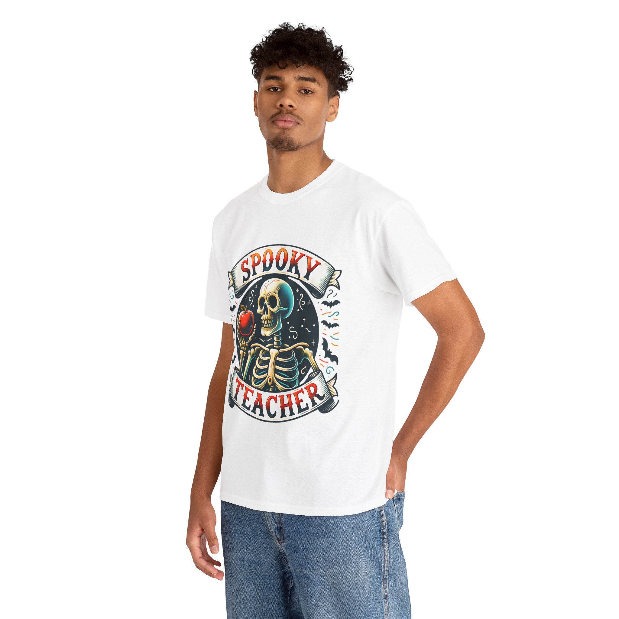 Spooky Teacher Tee, Halloween Shirt, Unisex Cotton T-Shirt, Funny Teacher Gift, Skeleton Design, Fall Apparel