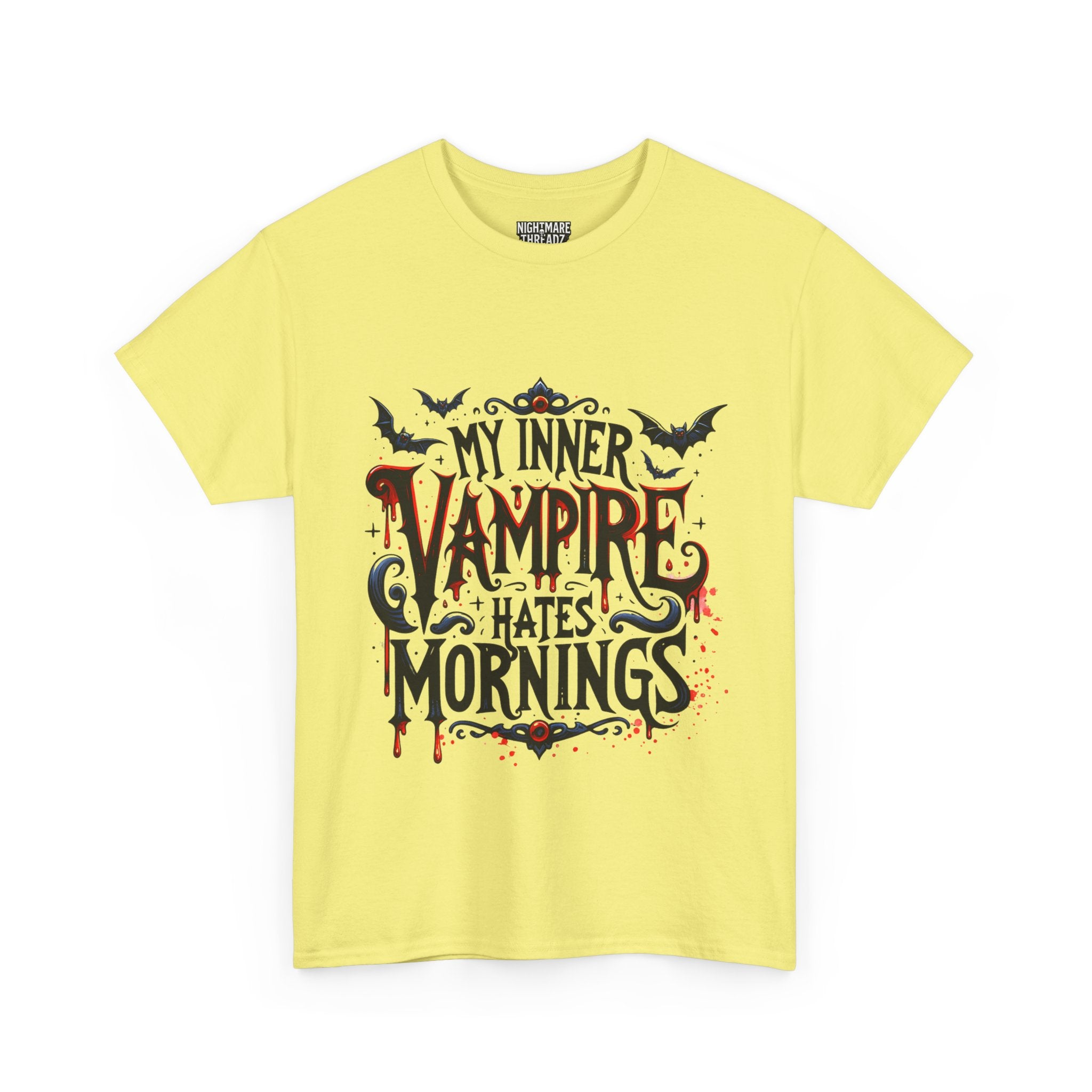 My Inner Vampire Hates Mornings, Tee - Unisex Heavy Cotton Shirt for Halloween, Gifts, Casual Wear, Funny T-Shirt, Vampire Lover Apparel