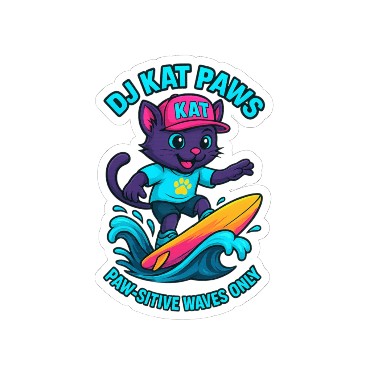 DJ KAT PAWS - Paw-sitive Waves Only - Cat Lover Gifts, Youthful Decor, Fun Party Favors, Animal-Themed Stickers