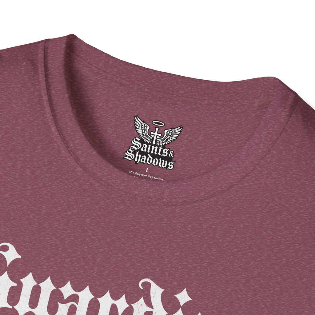 Saints and Shadows - Guardian of the Skyline, Angelic Artwork Unisex Softstyle T-Shirt, Casual Wear